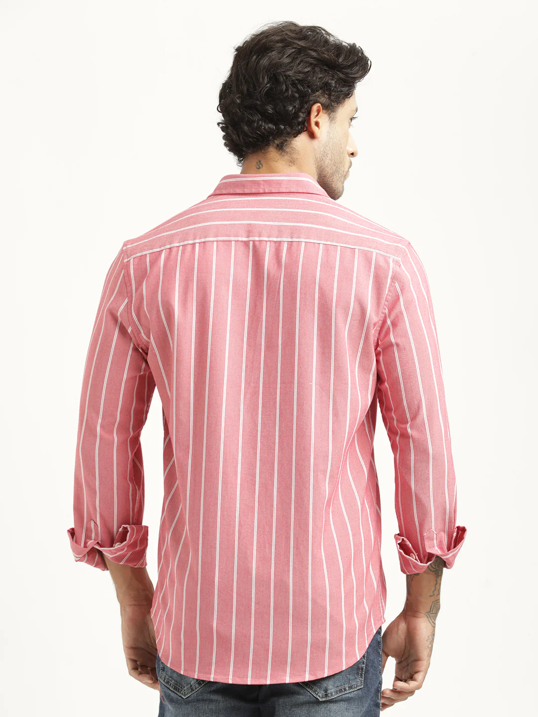 Men Striped Oxford Lycra Shirt - Image 2