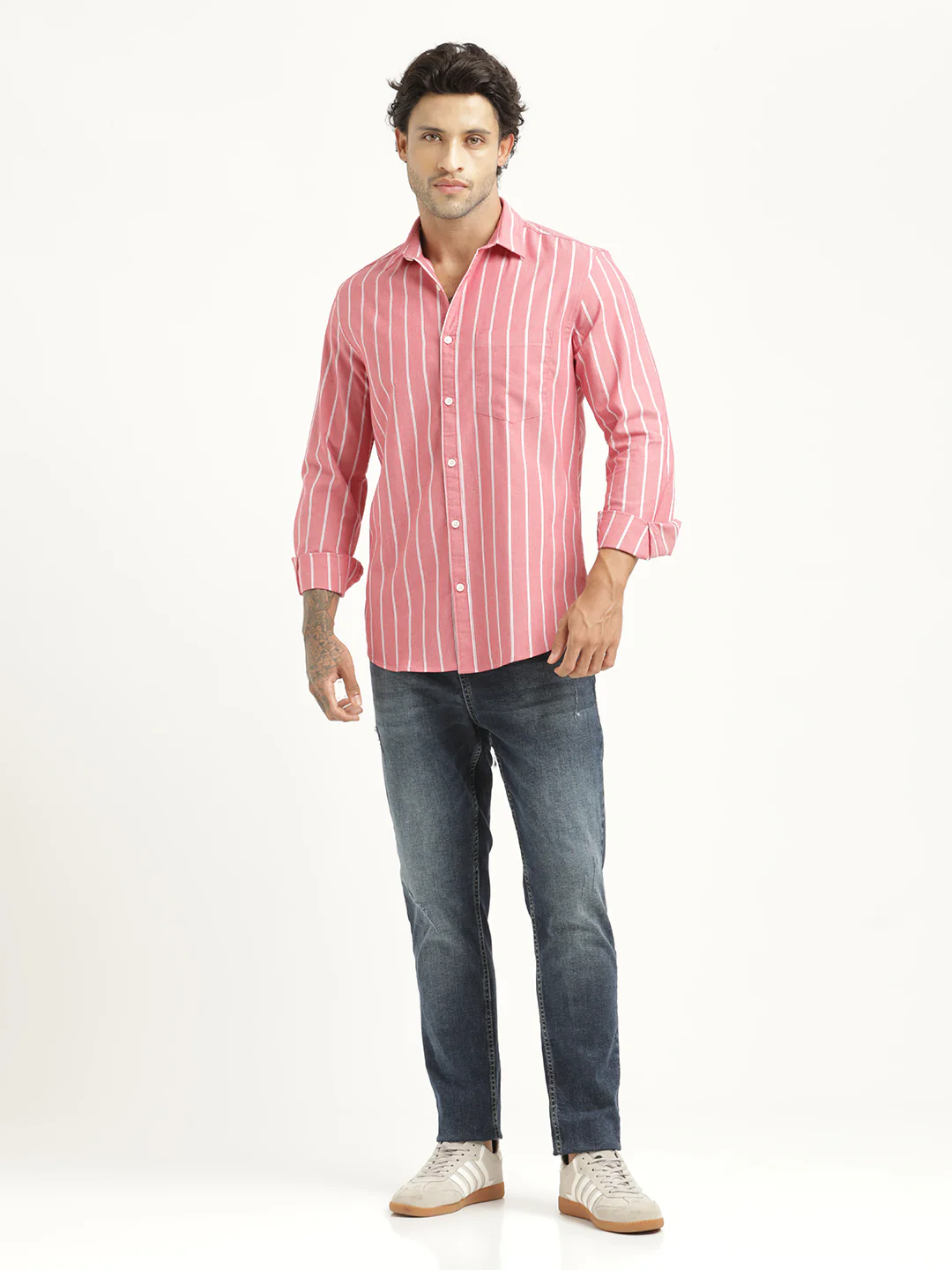 Men Striped Oxford Lycra Shirt - Image 4