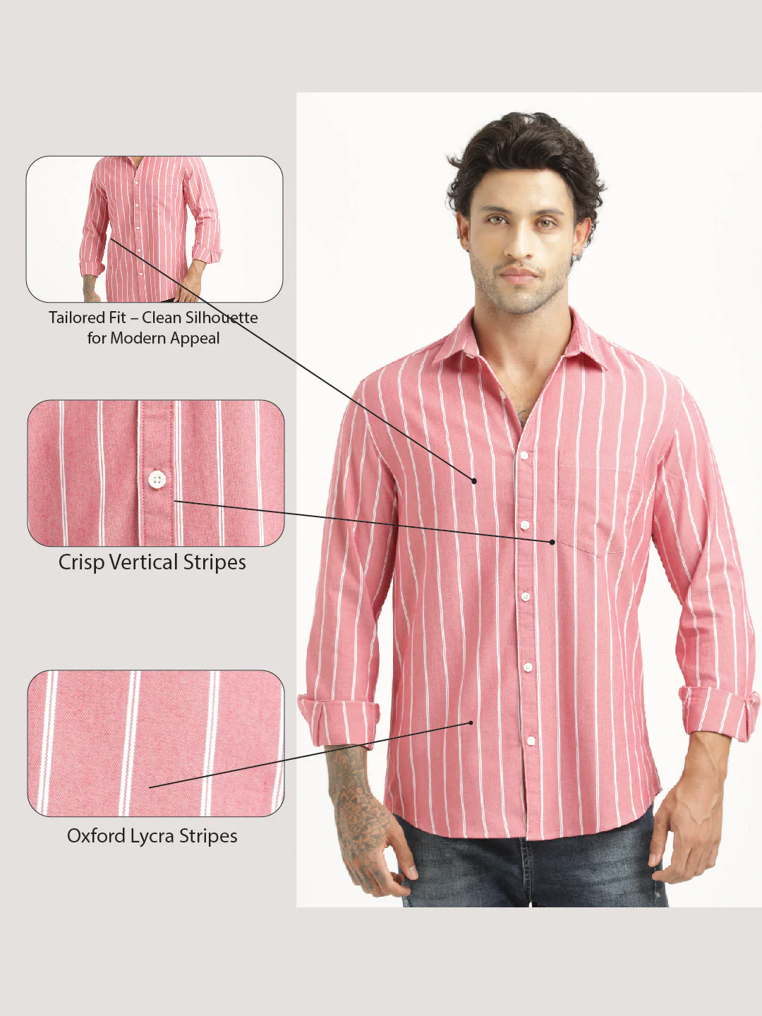 Men Striped Oxford Lycra Shirt - Image 5