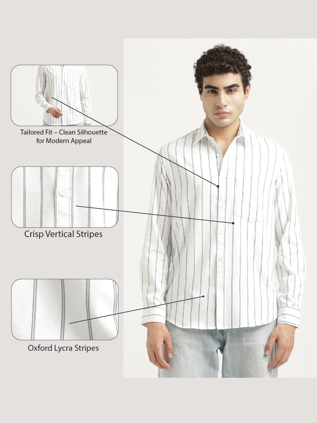Men Striped Oxford Lycra Shirt - Image 2