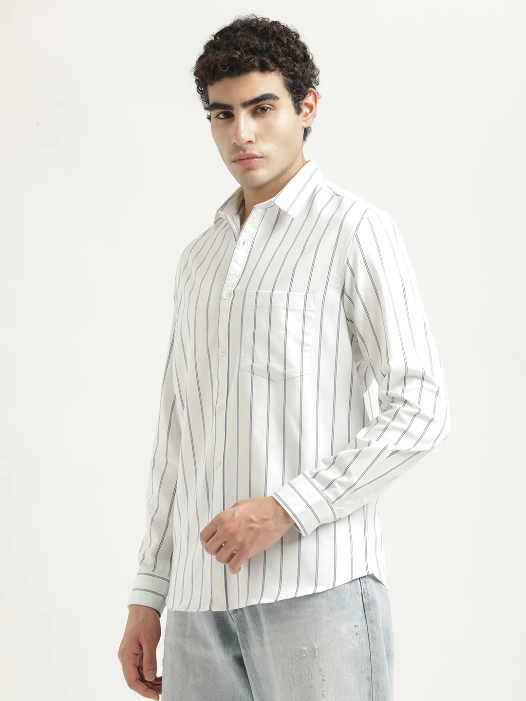 Men Striped Oxford Lycra Shirt - Image 3