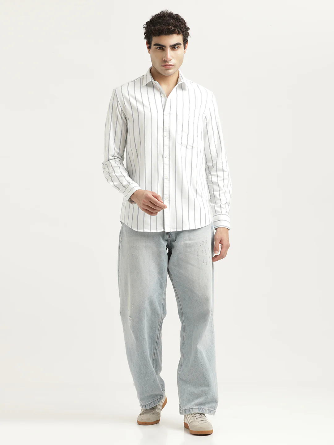 Men Striped Oxford Lycra Shirt - Image 6