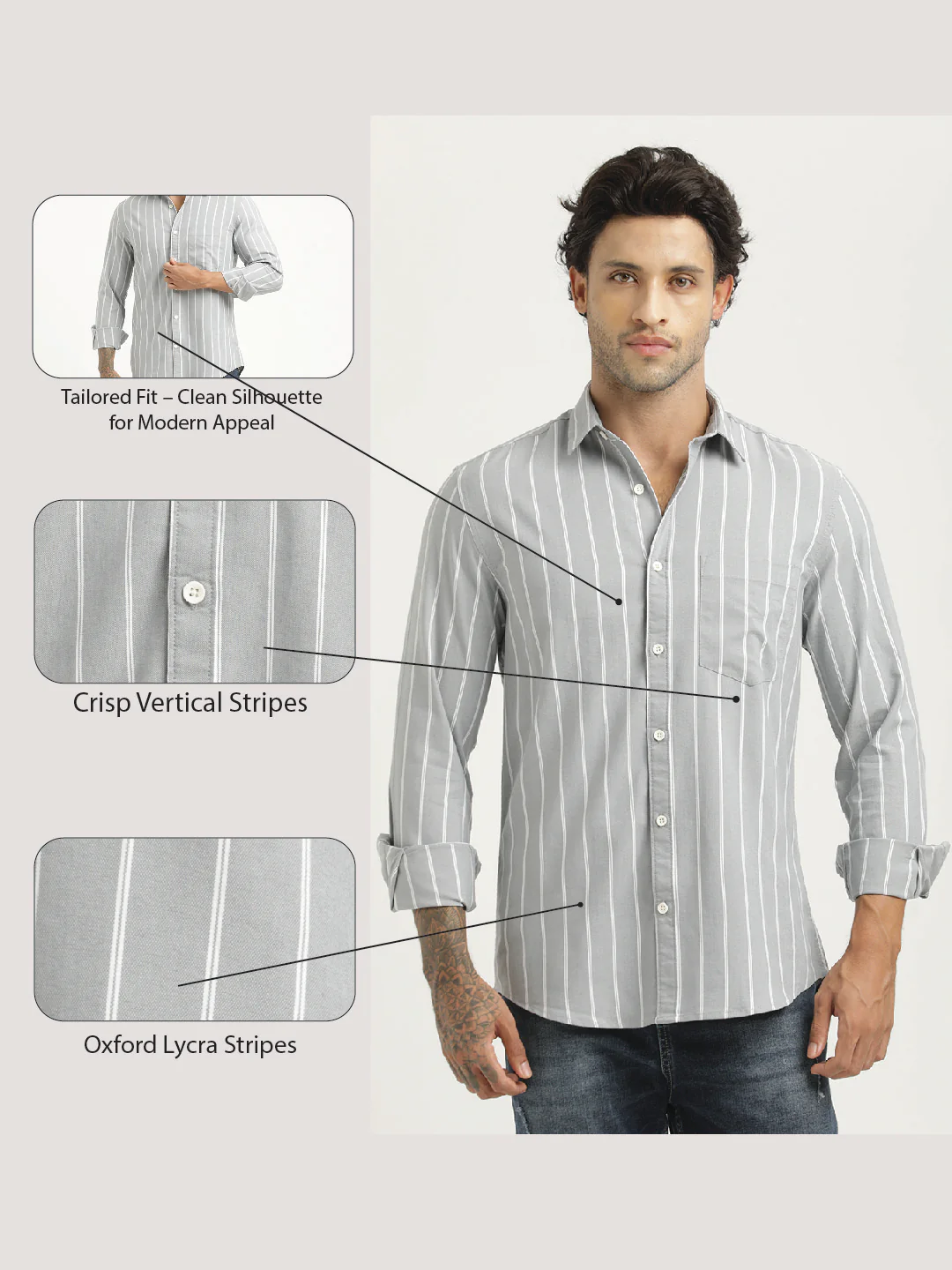 Men Striped Oxford Lycra Shirt - Image 2