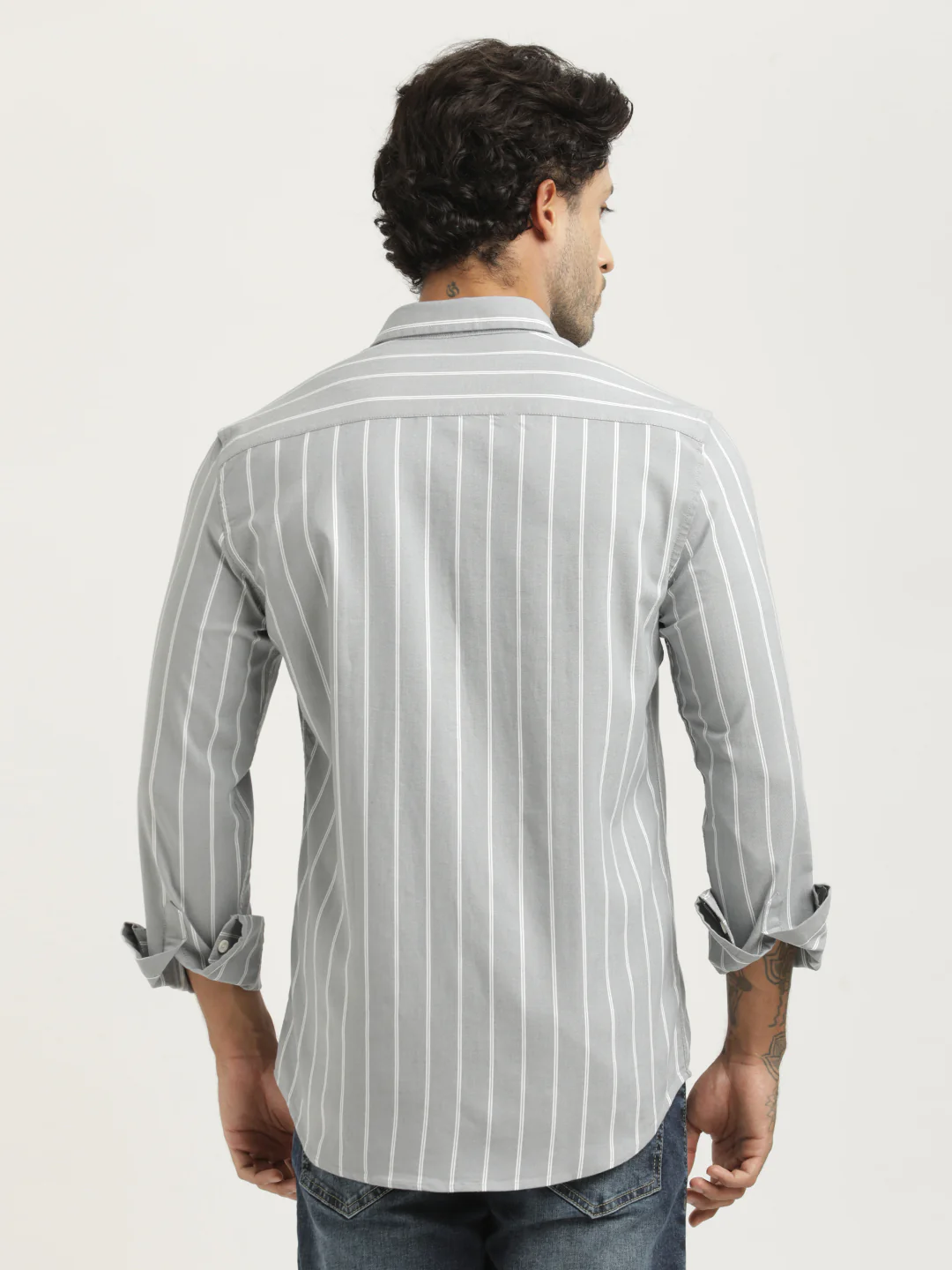 Men Striped Oxford Lycra Shirt - Image 4