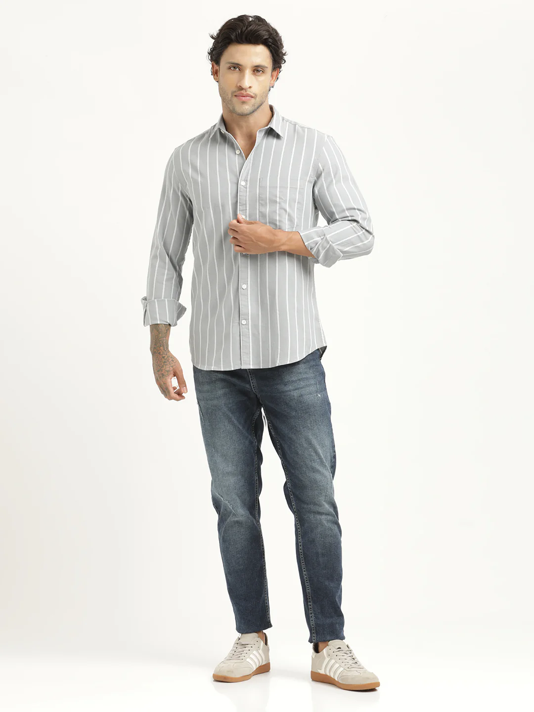 Men Striped Oxford Lycra Shirt - Image 6