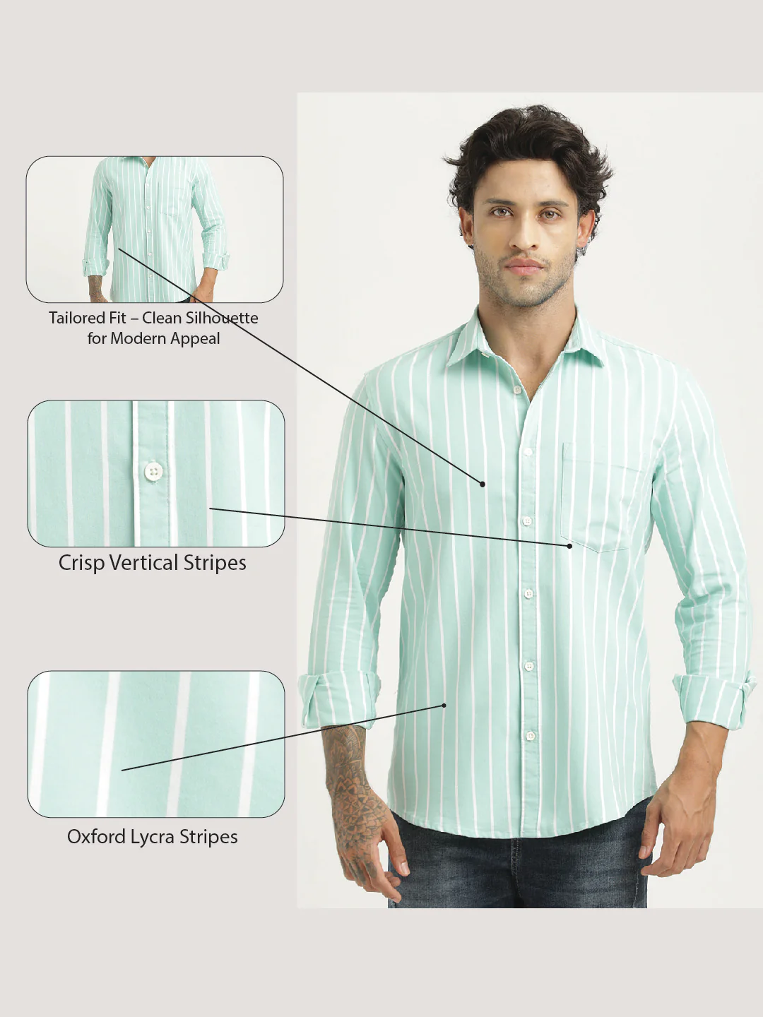 Men Striped Oxford Lycra Shirt - Image 2