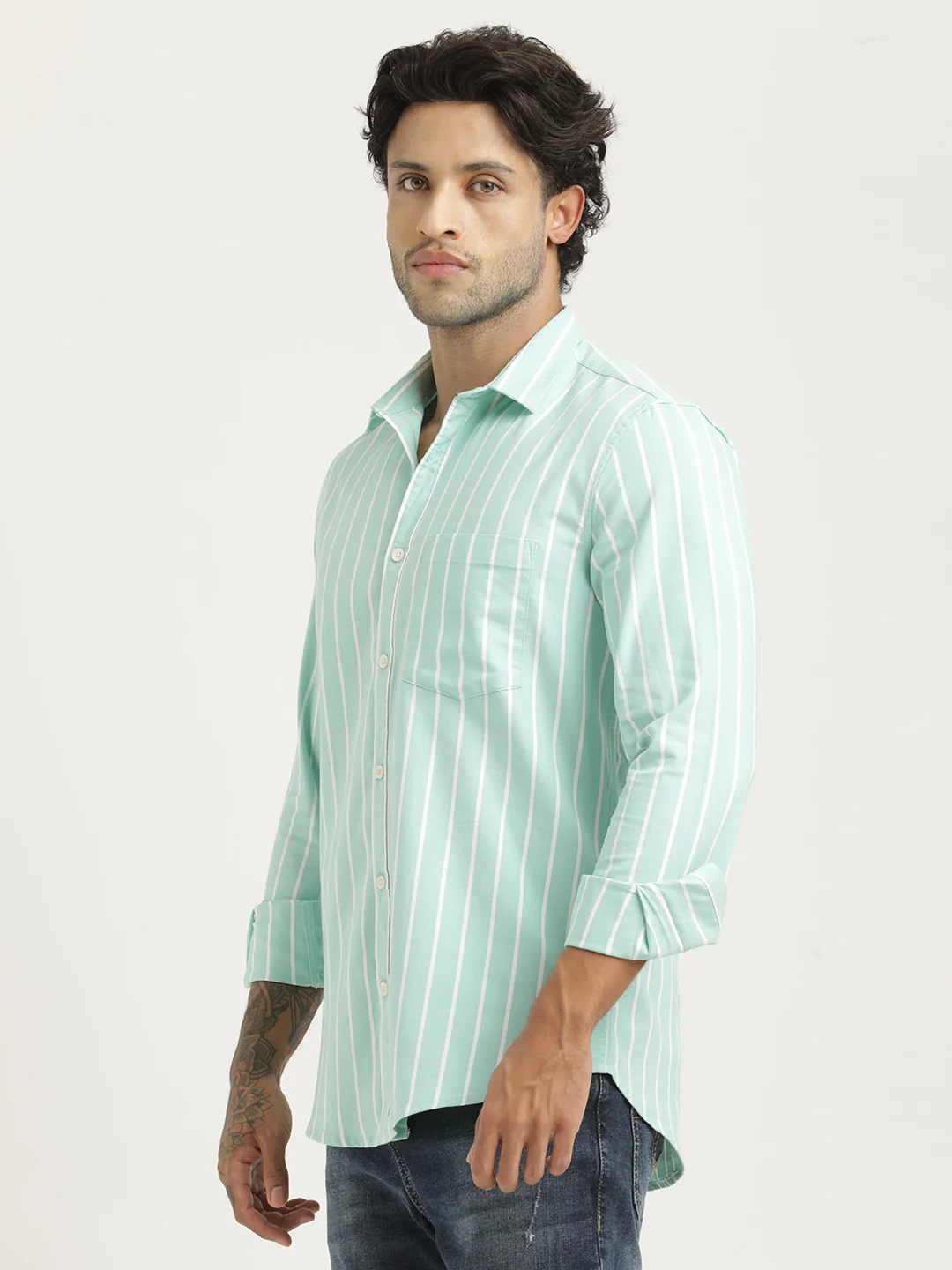 Men Striped Oxford Lycra Shirt - Image 3