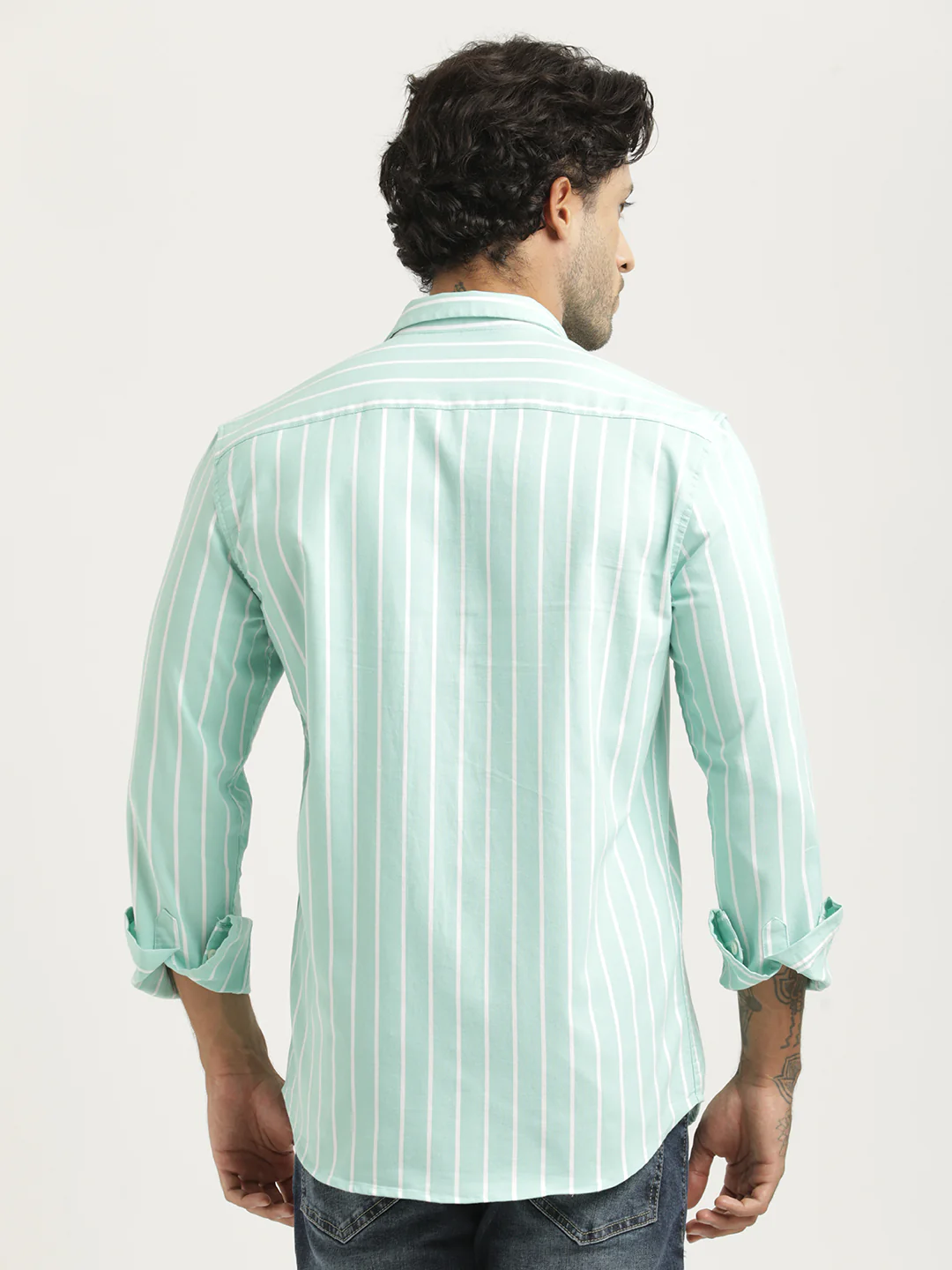 Men Striped Oxford Lycra Shirt - Image 4