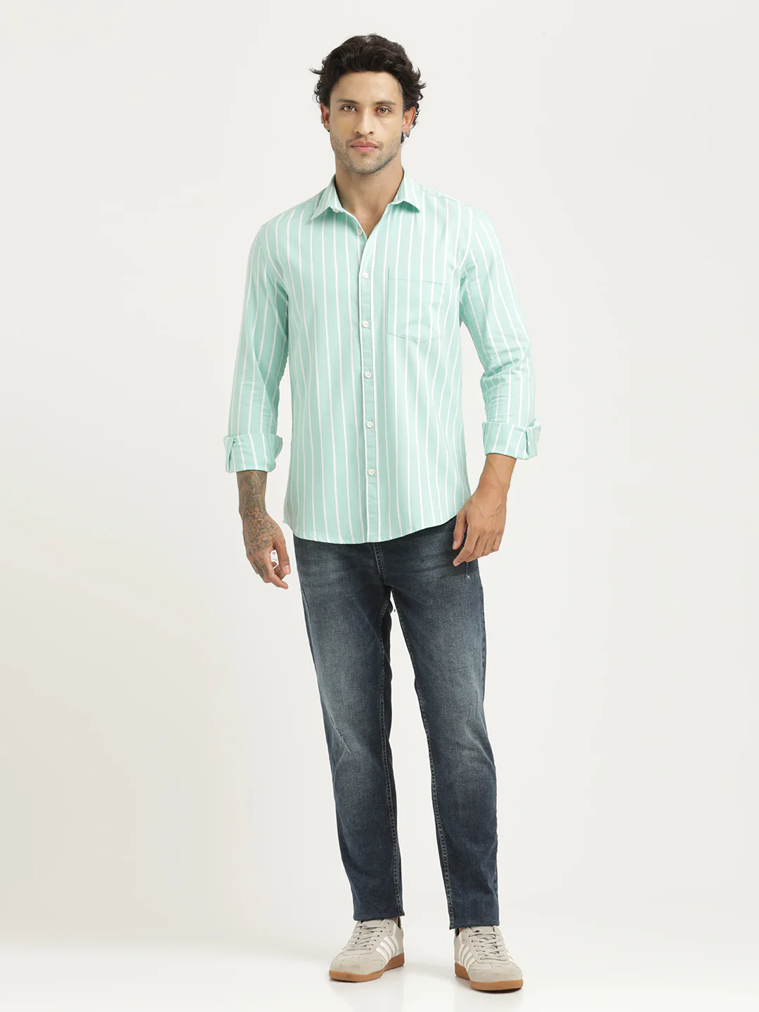 Men Striped Oxford Lycra Shirt - Image 6