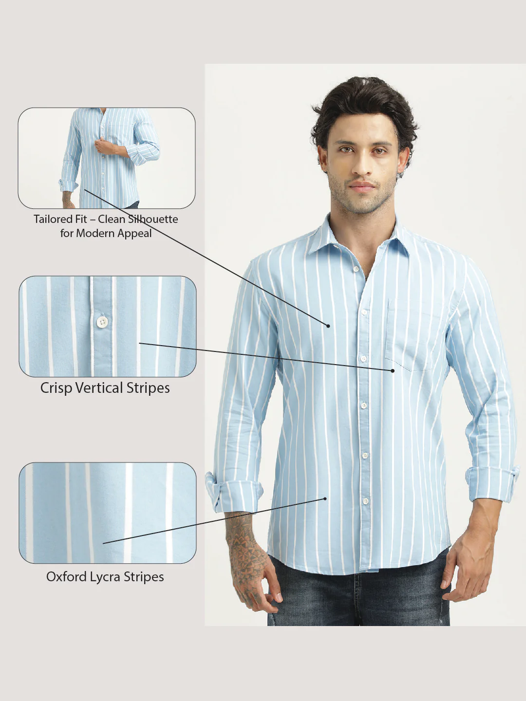 Men Striped Oxford Lycra Shirt - Image 2