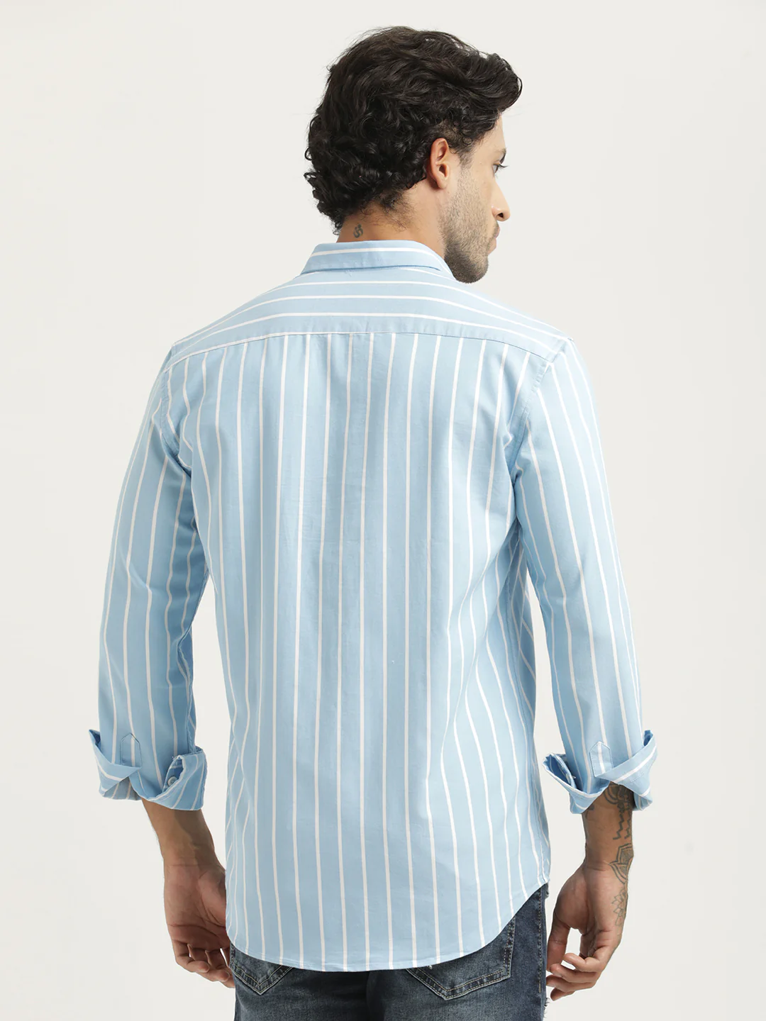 Men Striped Oxford Lycra Shirt - Image 4