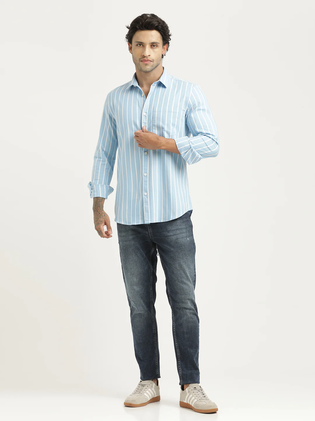 Men Striped Oxford Lycra Shirt - Image 6