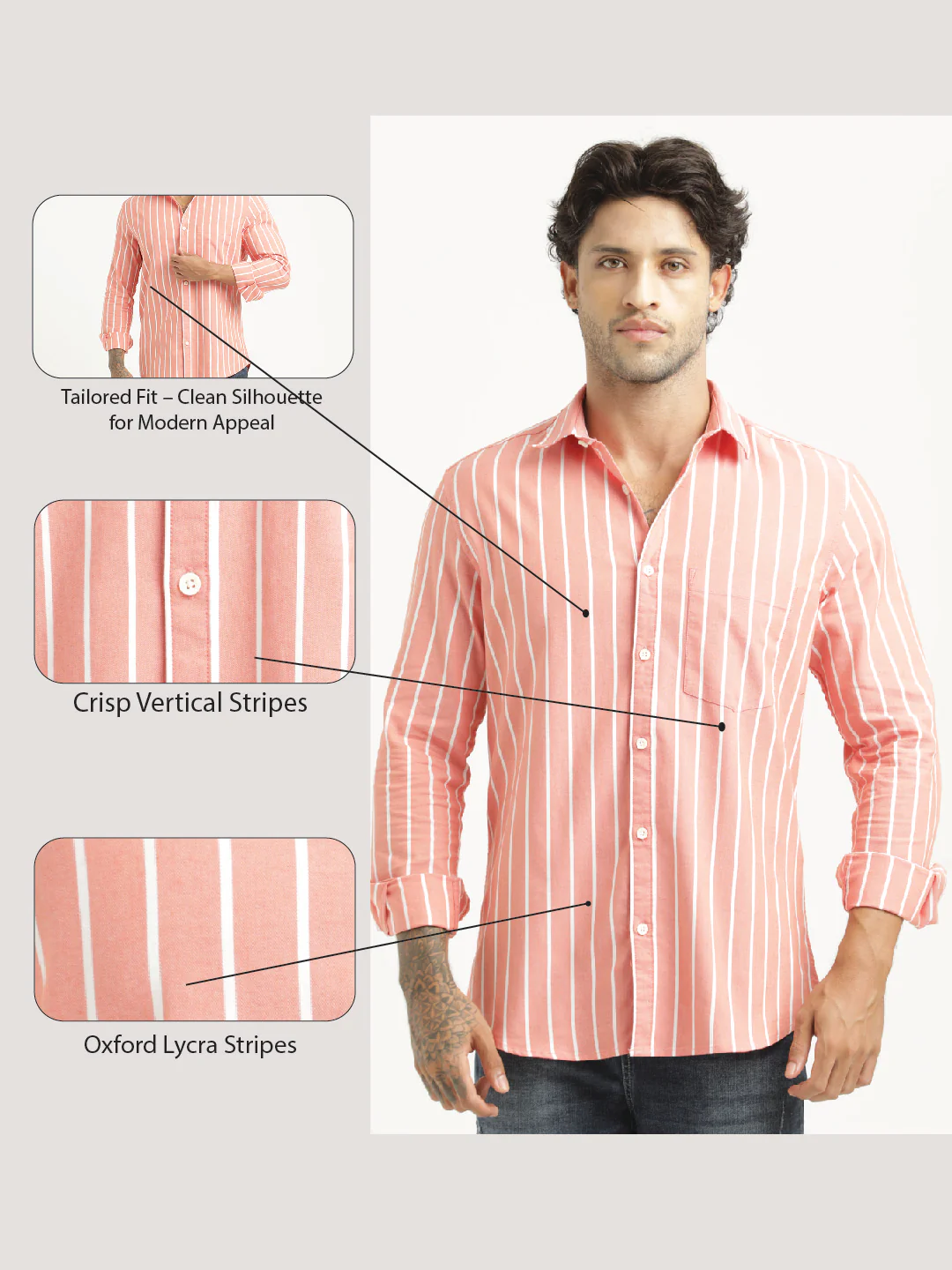 Men Striped Oxford Lycra Shirt - Image 2