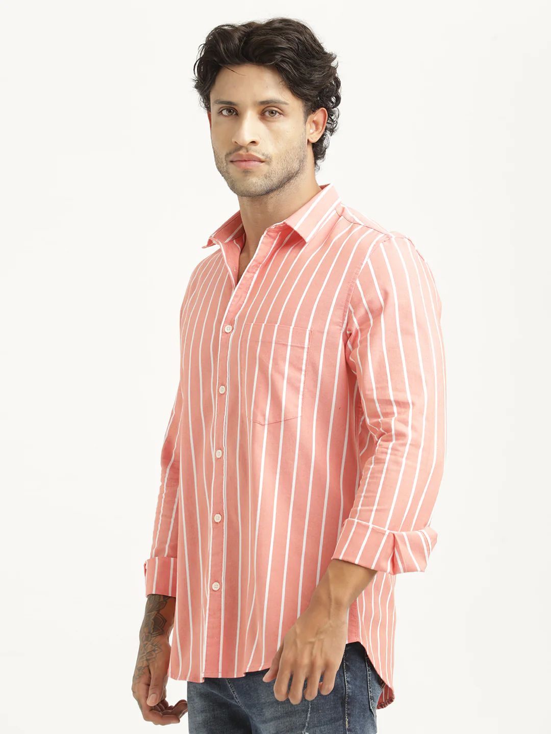 Men Striped Oxford Lycra Shirt - Image 3