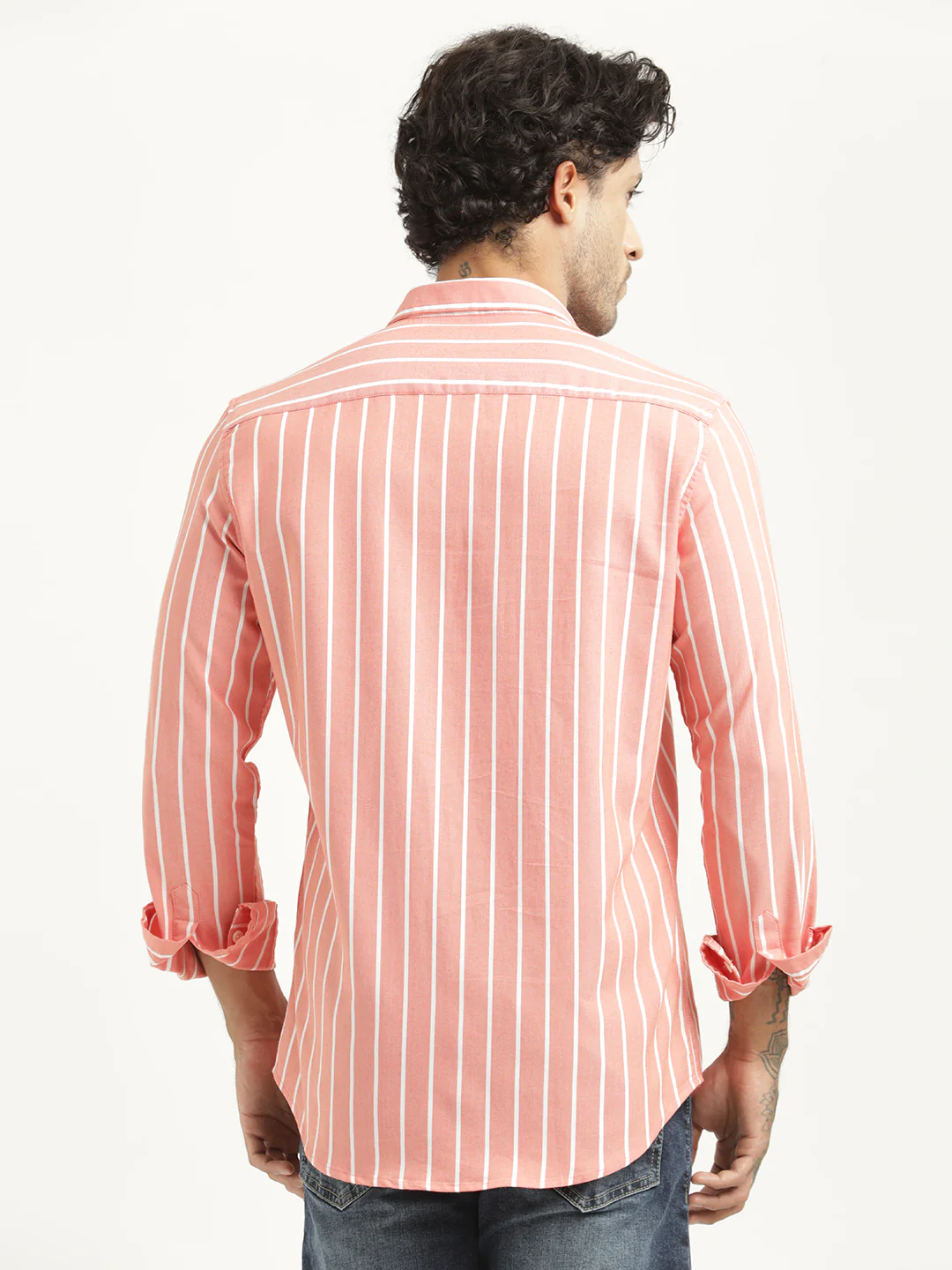 Men Striped Oxford Lycra Shirt - Image 4