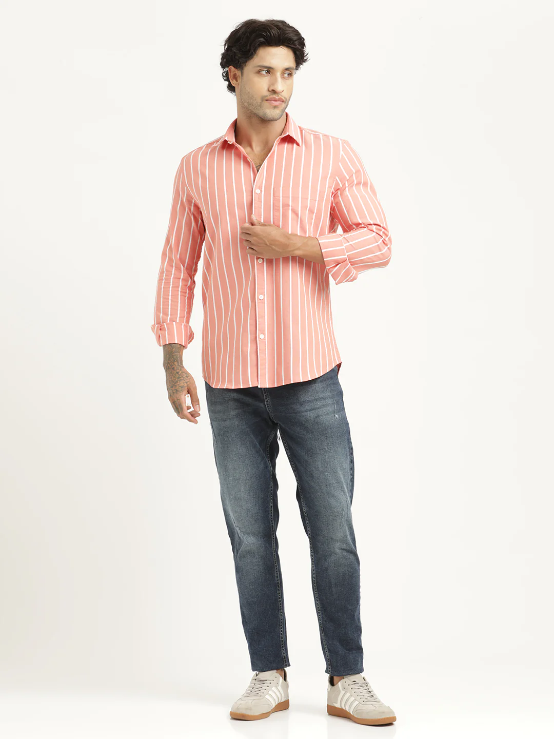 Men Striped Oxford Lycra Shirt - Image 6