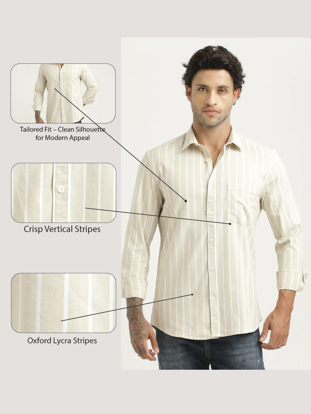 Men Striped Oxford Lycra Shirt - Image 2