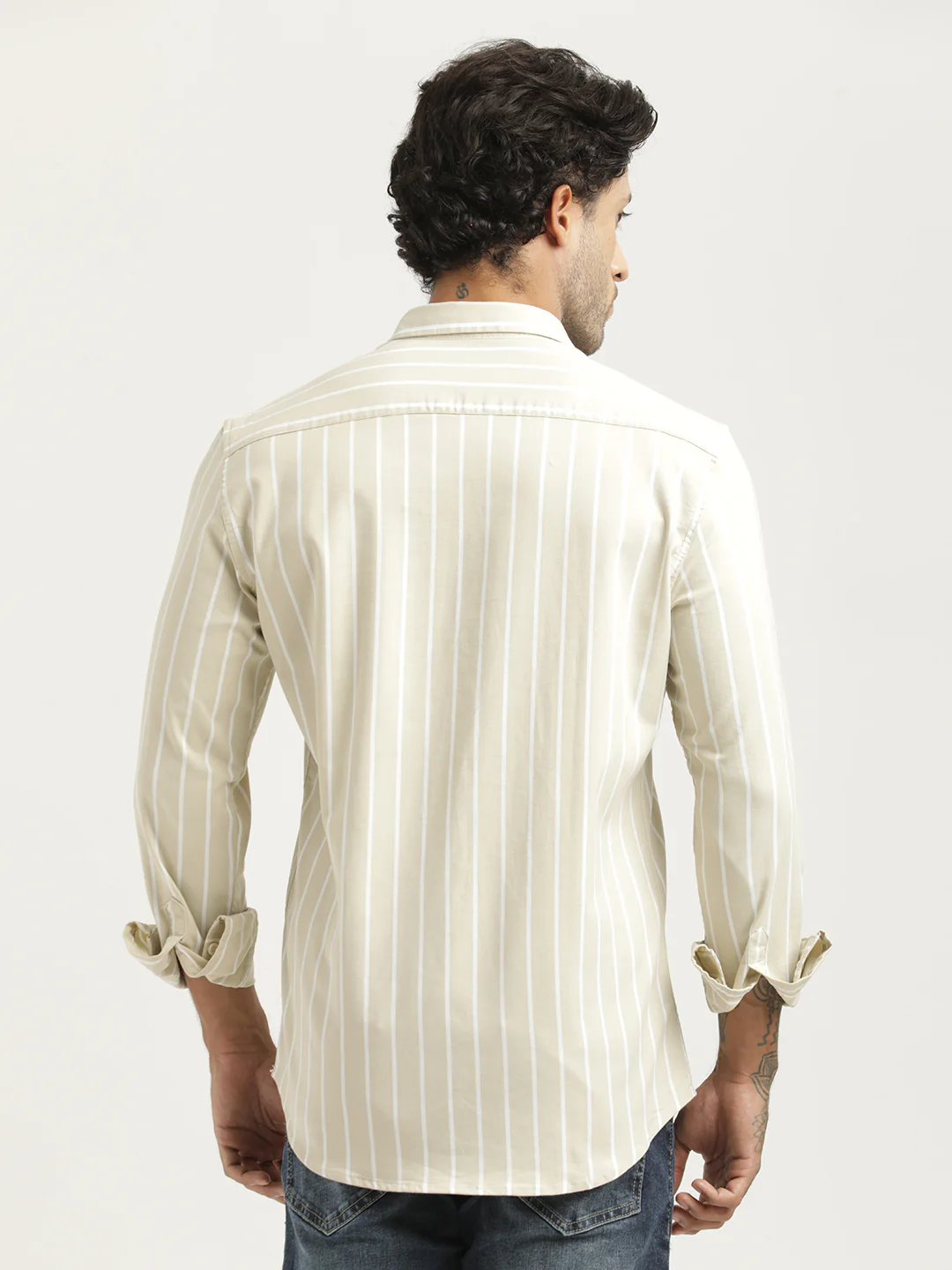 Men Striped Oxford Lycra Shirt - Image 4