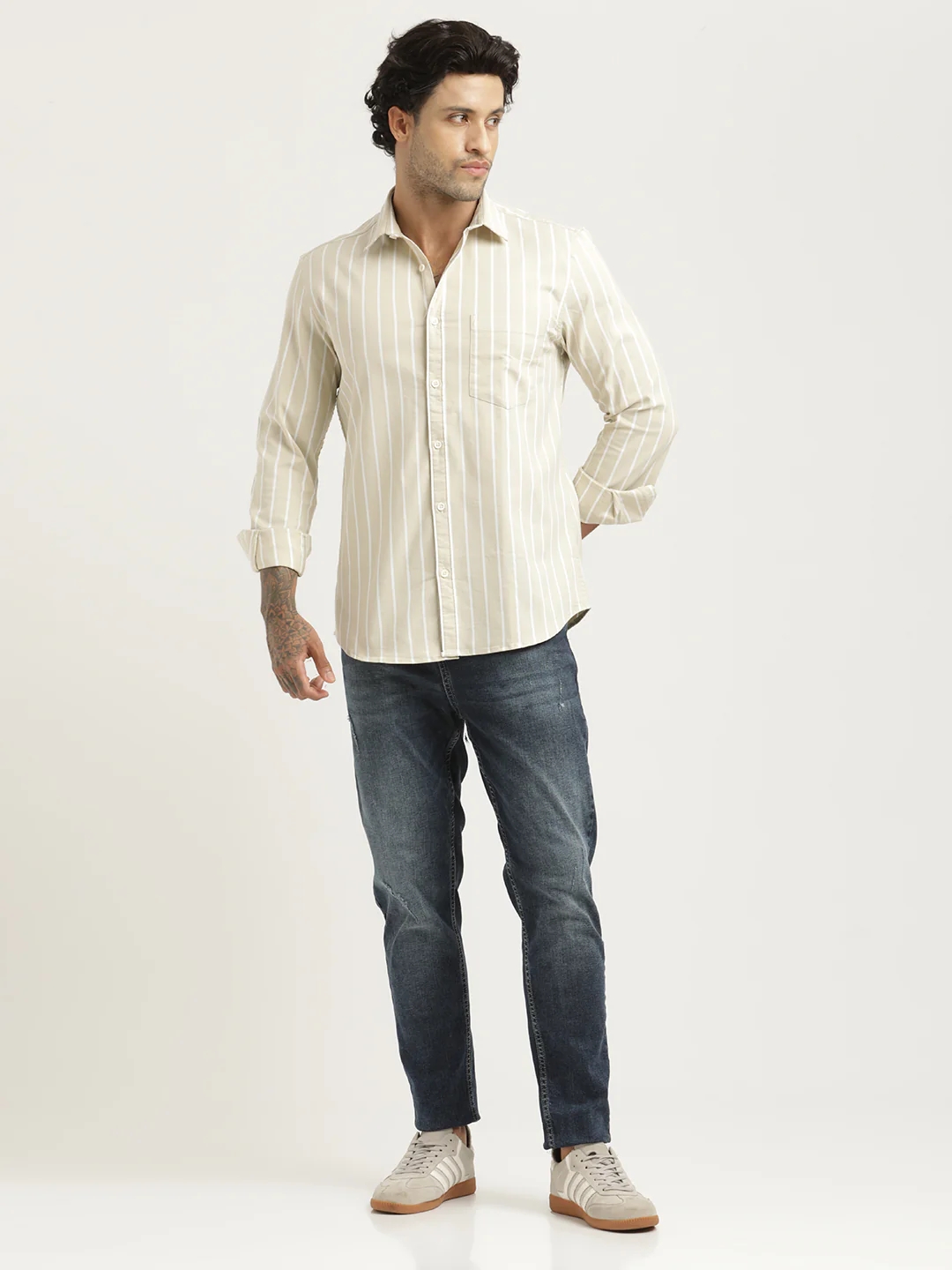 Men Striped Oxford Lycra Shirt - Image 6