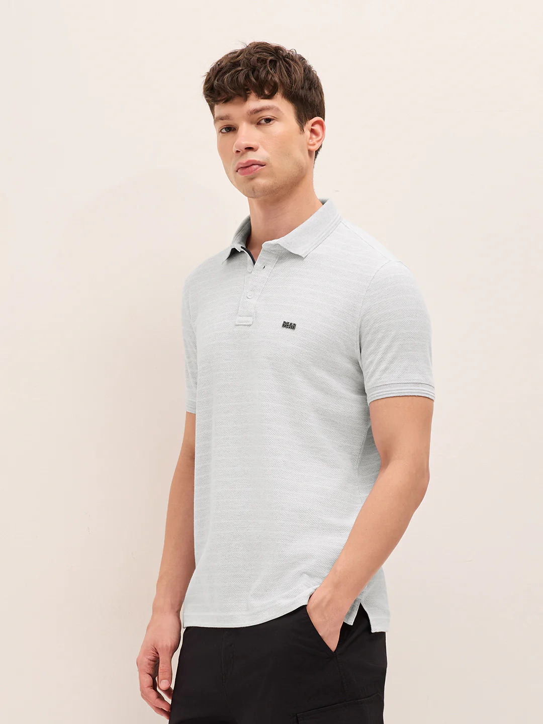 Men Striped Polo Collar Pure Cotton T-Shirt - Image 3