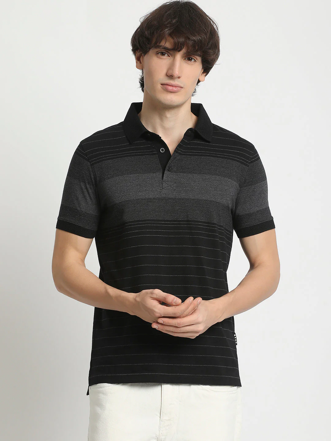 Men  Striped Slim Fit Polo T-Shirt - Image 2
