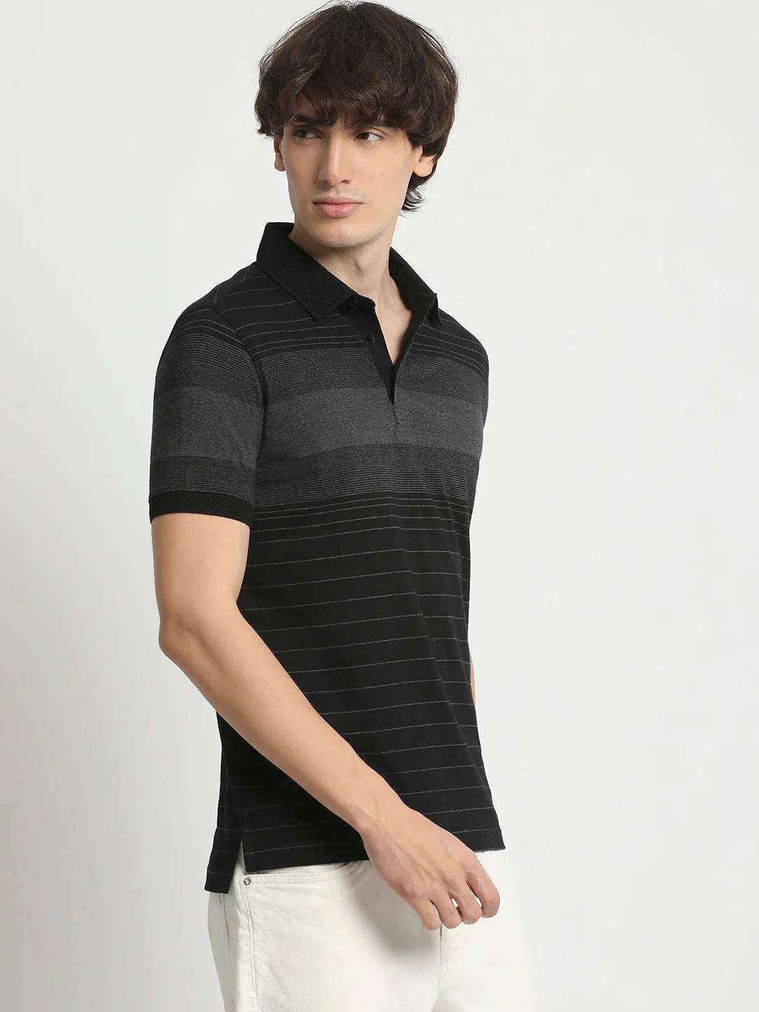 Men  Striped Slim Fit Polo T-Shirt - Image 3