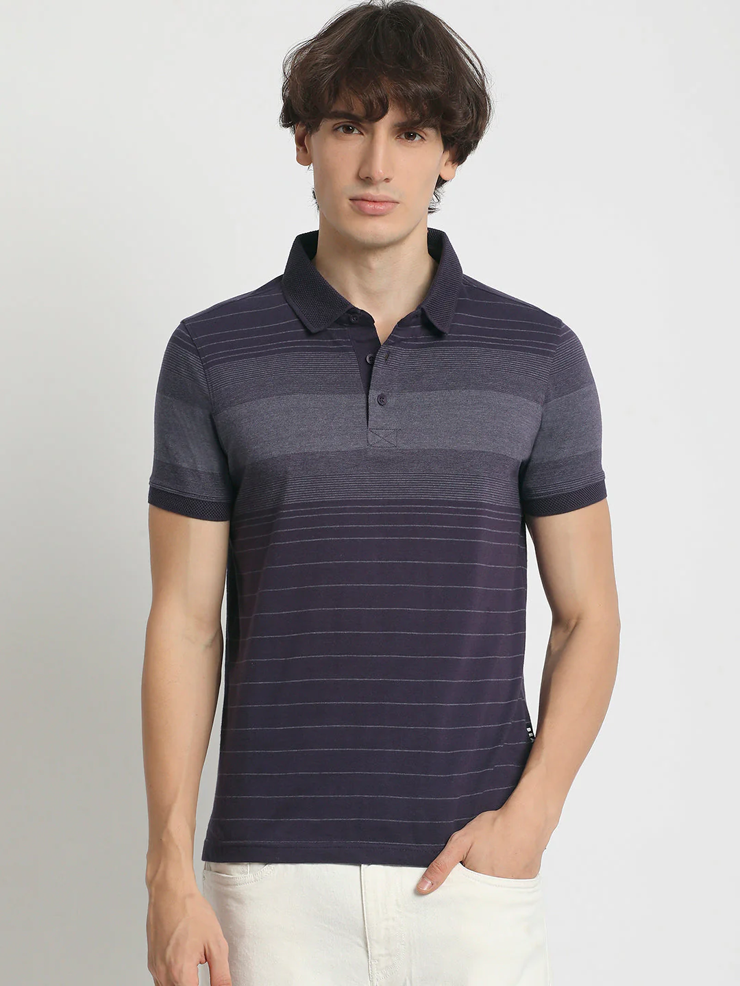 Men  Striped Slim Fit Polo T-Shirt - Image 2