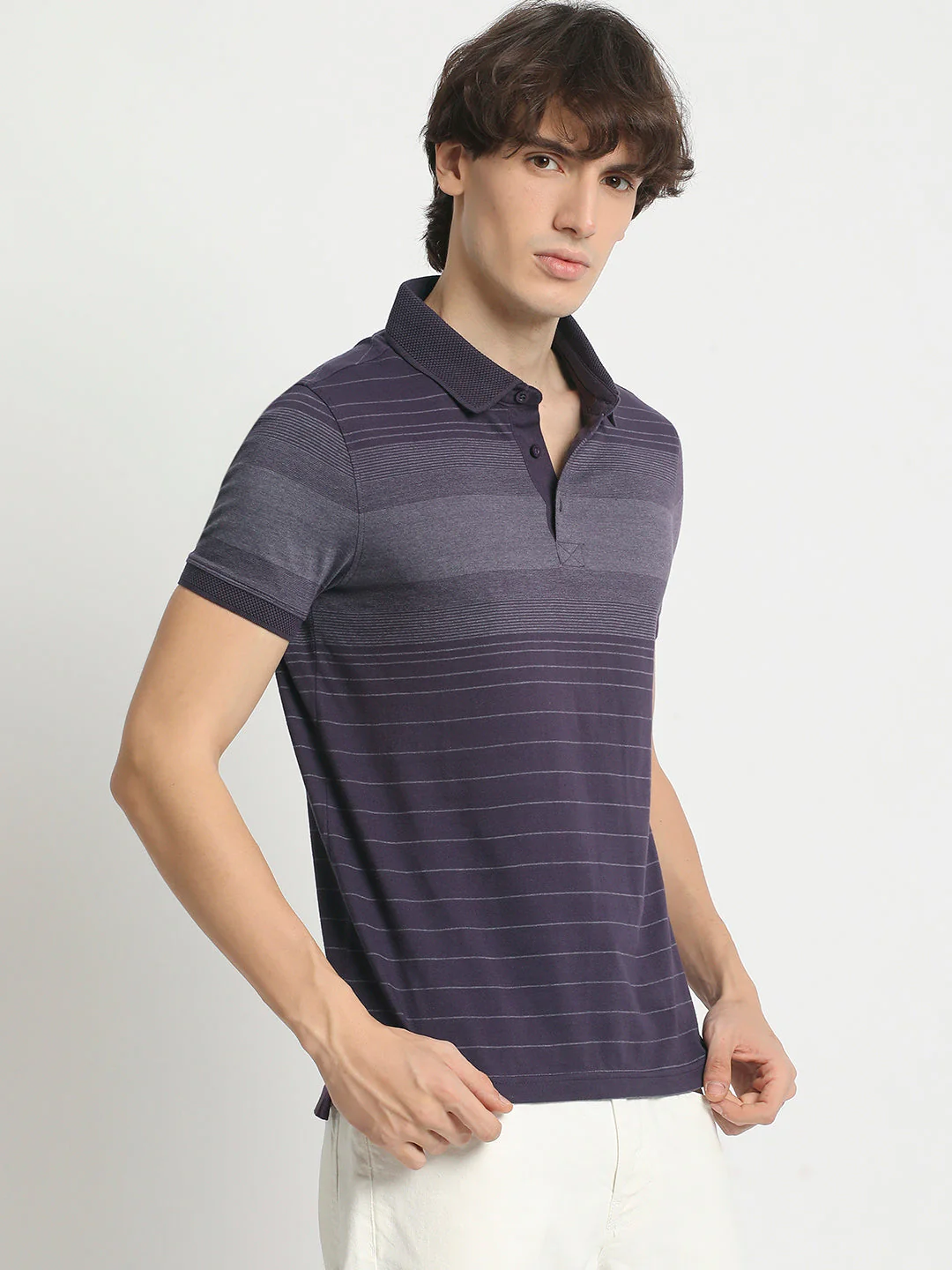 Men  Striped Slim Fit Polo T-Shirt - Image 3