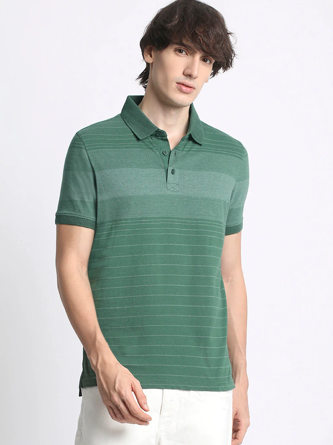 Men  Striped Slim Fit Polo T-Shirt - Image 2