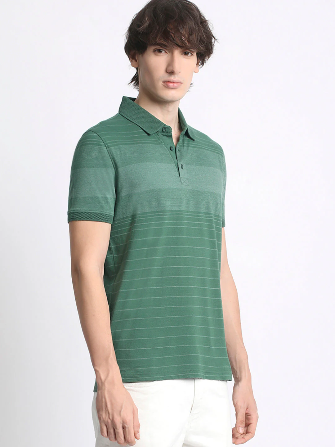 Men  Striped Slim Fit Polo T-Shirt - Image 3