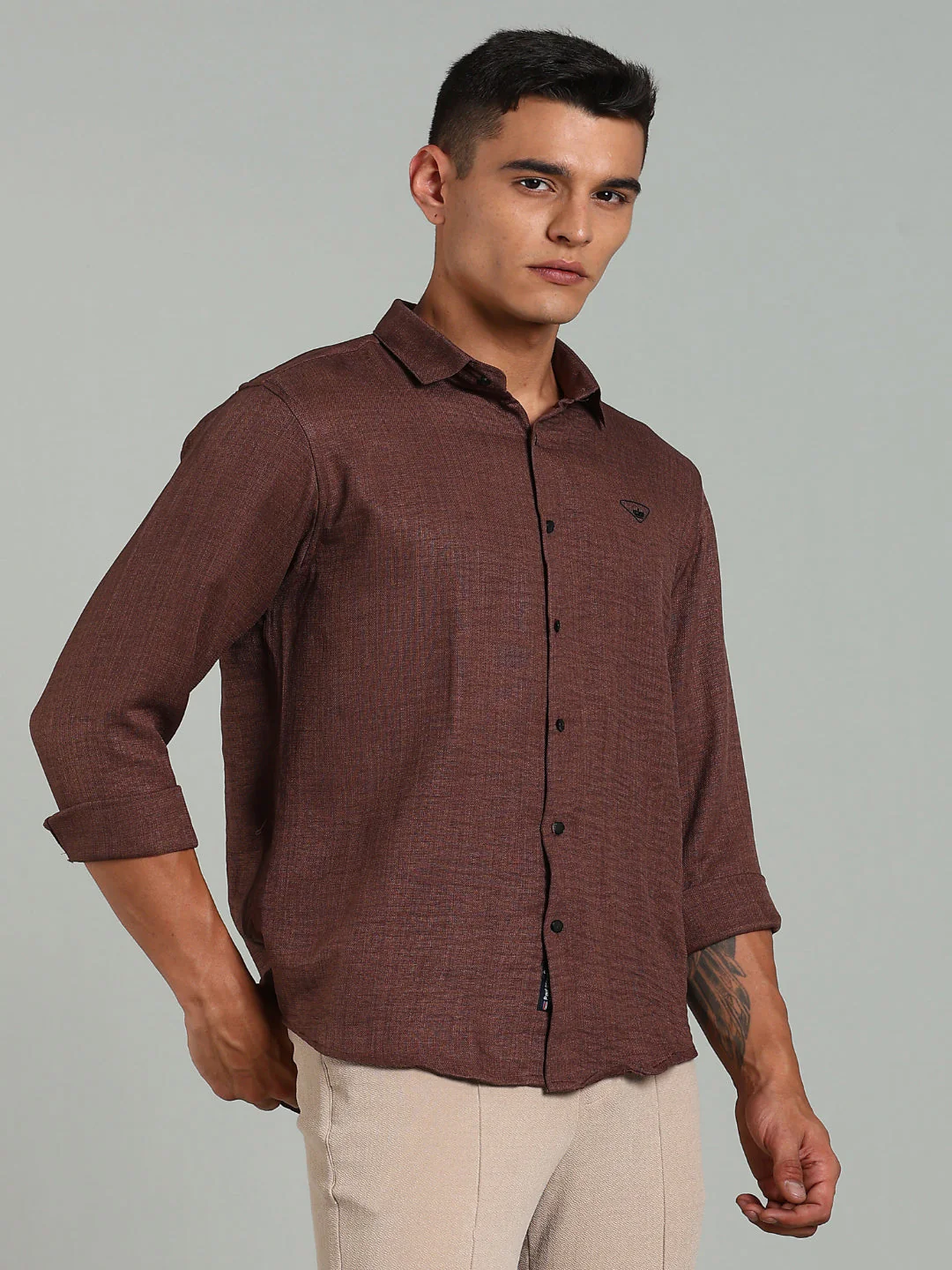 Men Striv Brown Solid Shirt - Image 3