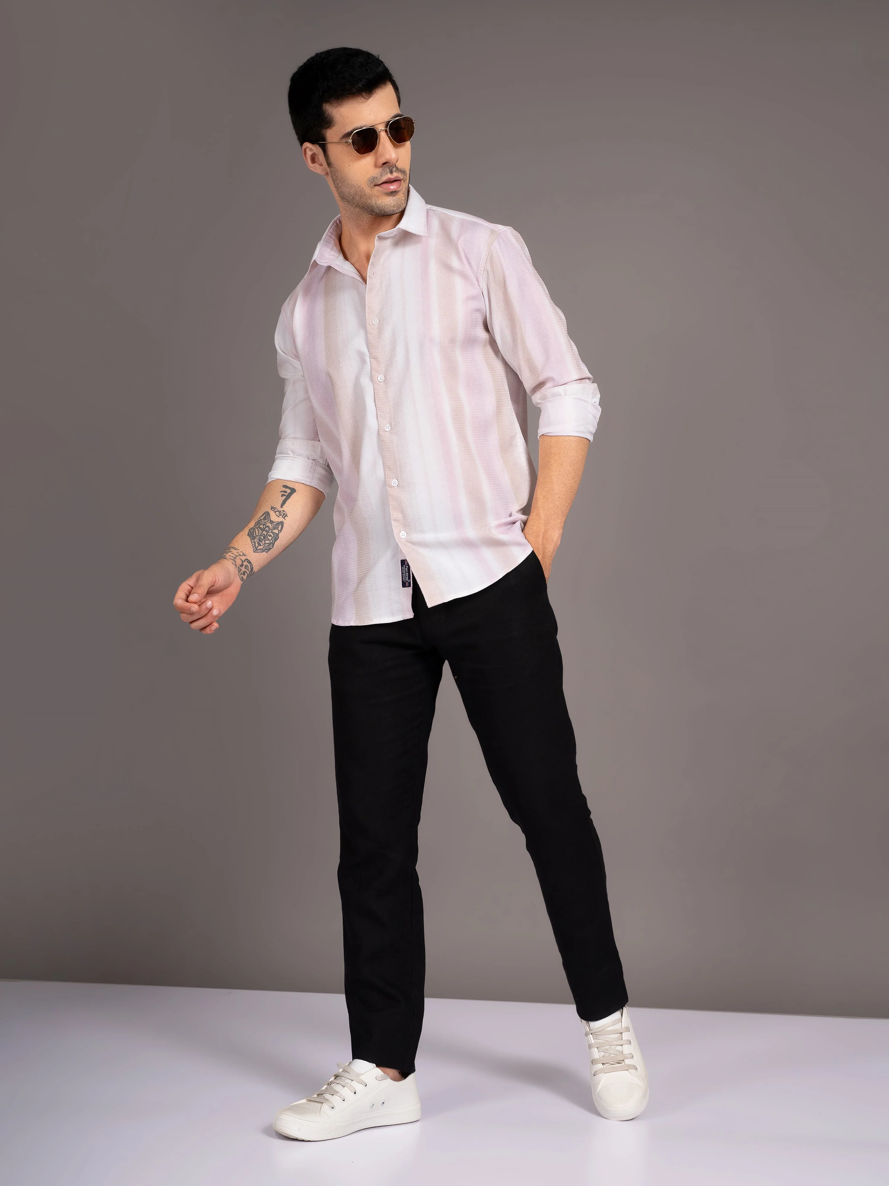 Men Strive Beige Striped Shirt - Image 5