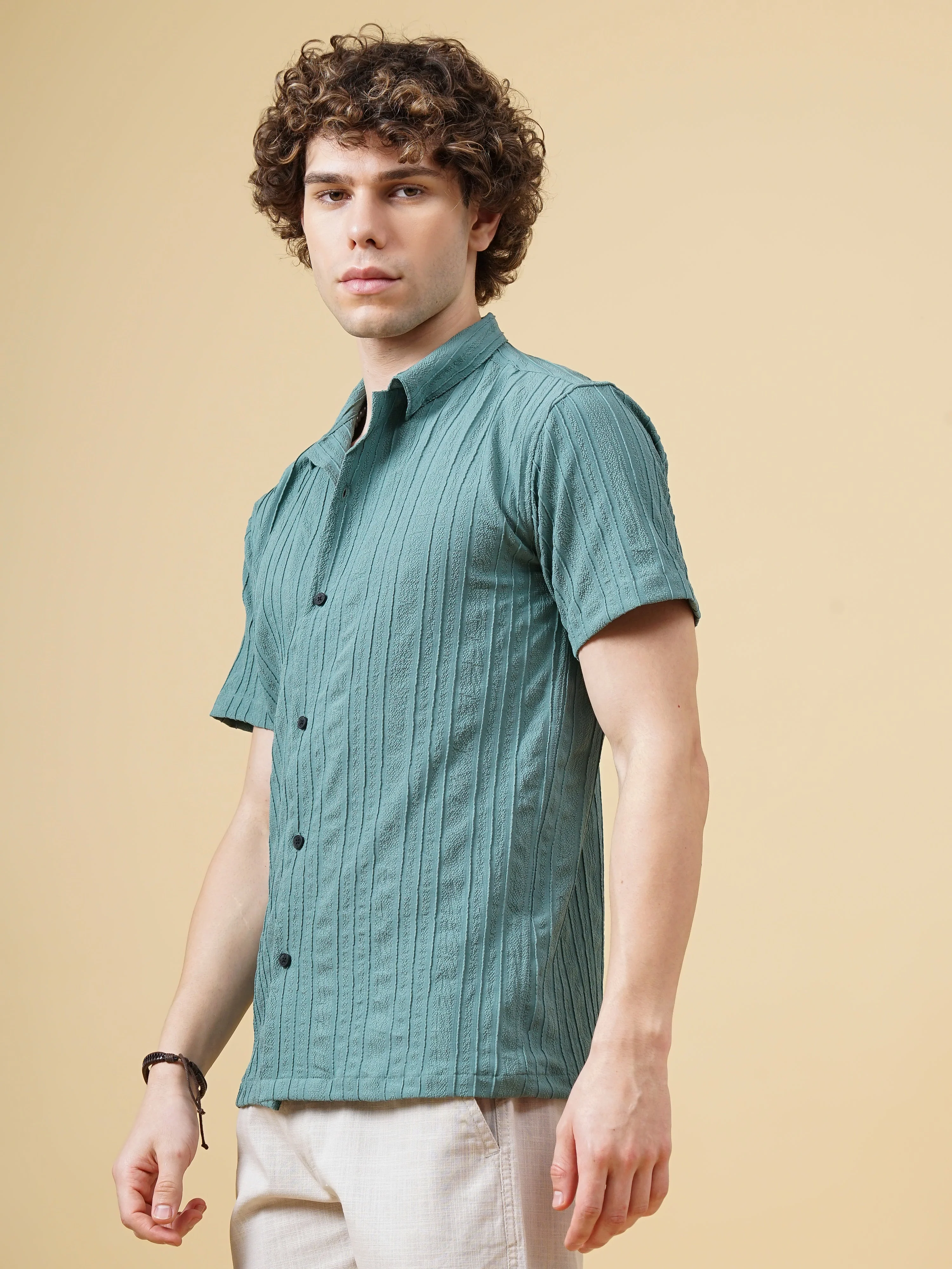 Men Strix Striped Green Shirt - Image 3