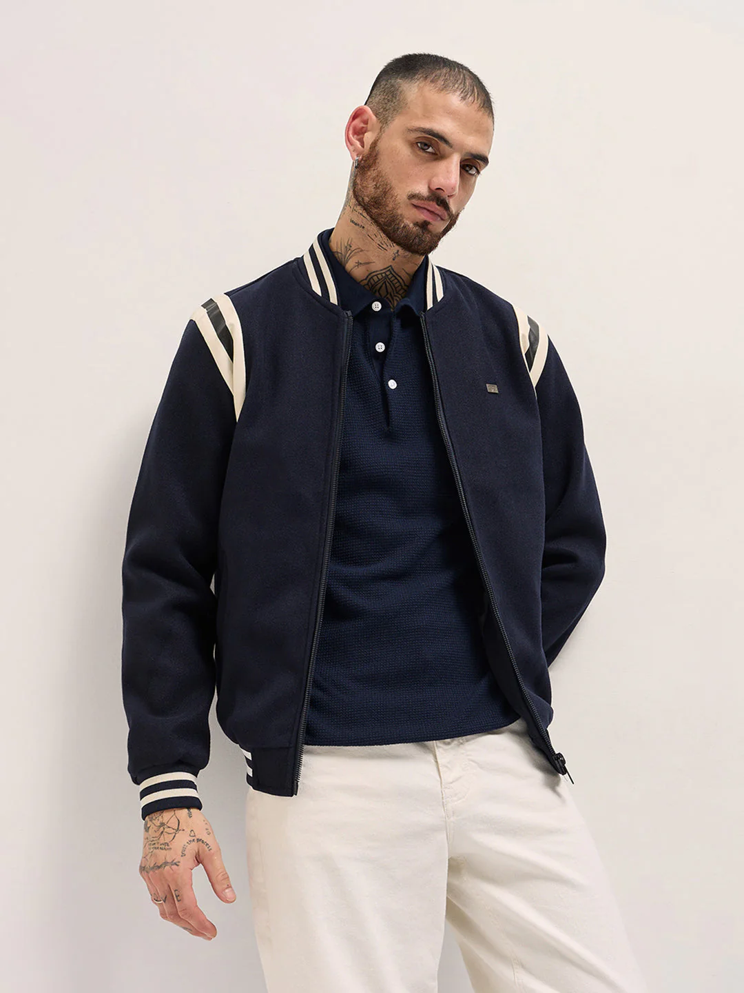 Men Stylish Bomber Jacket in Navy