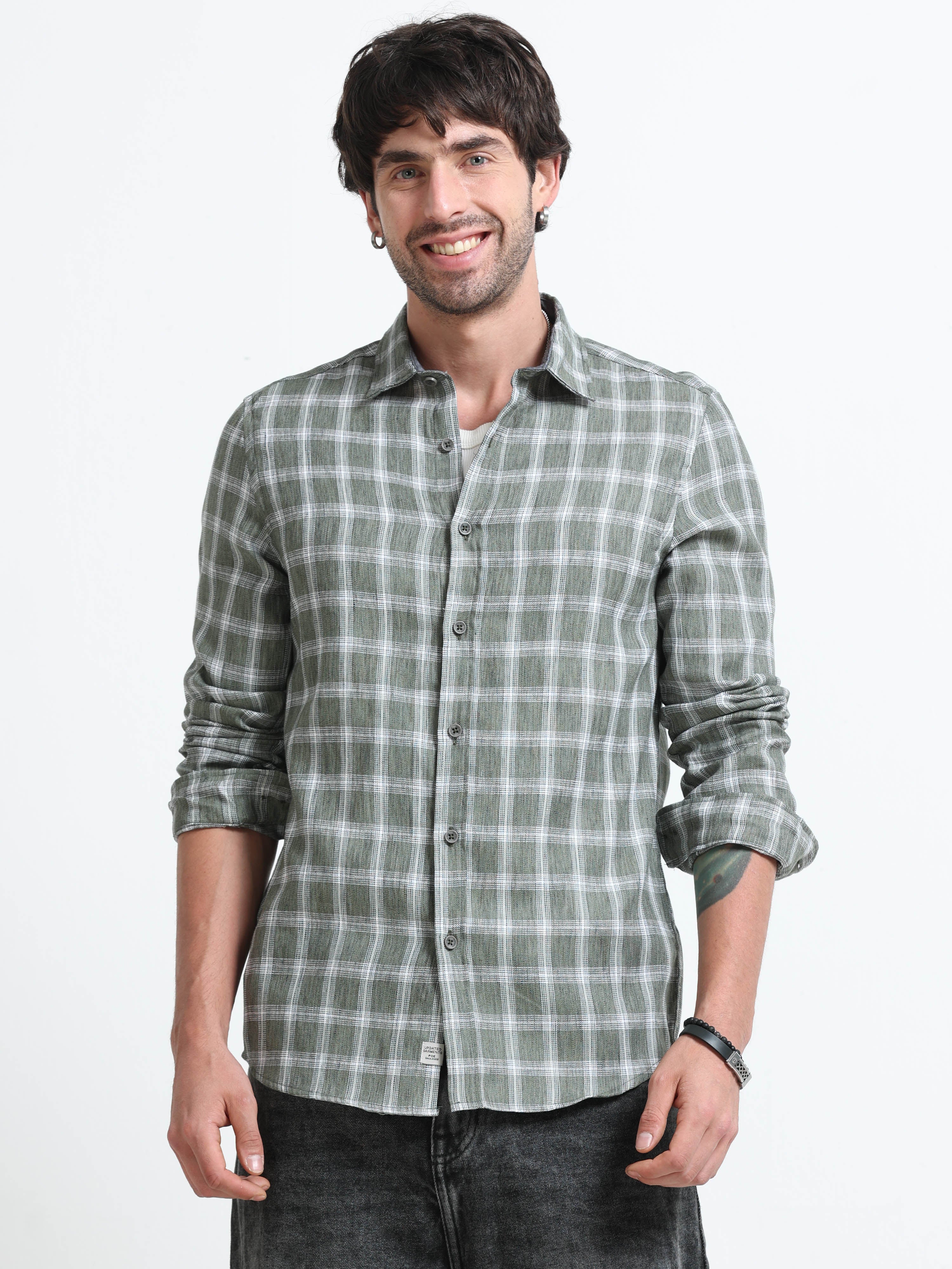 Men Syria Cotton Linen Check Shirt - Image 3