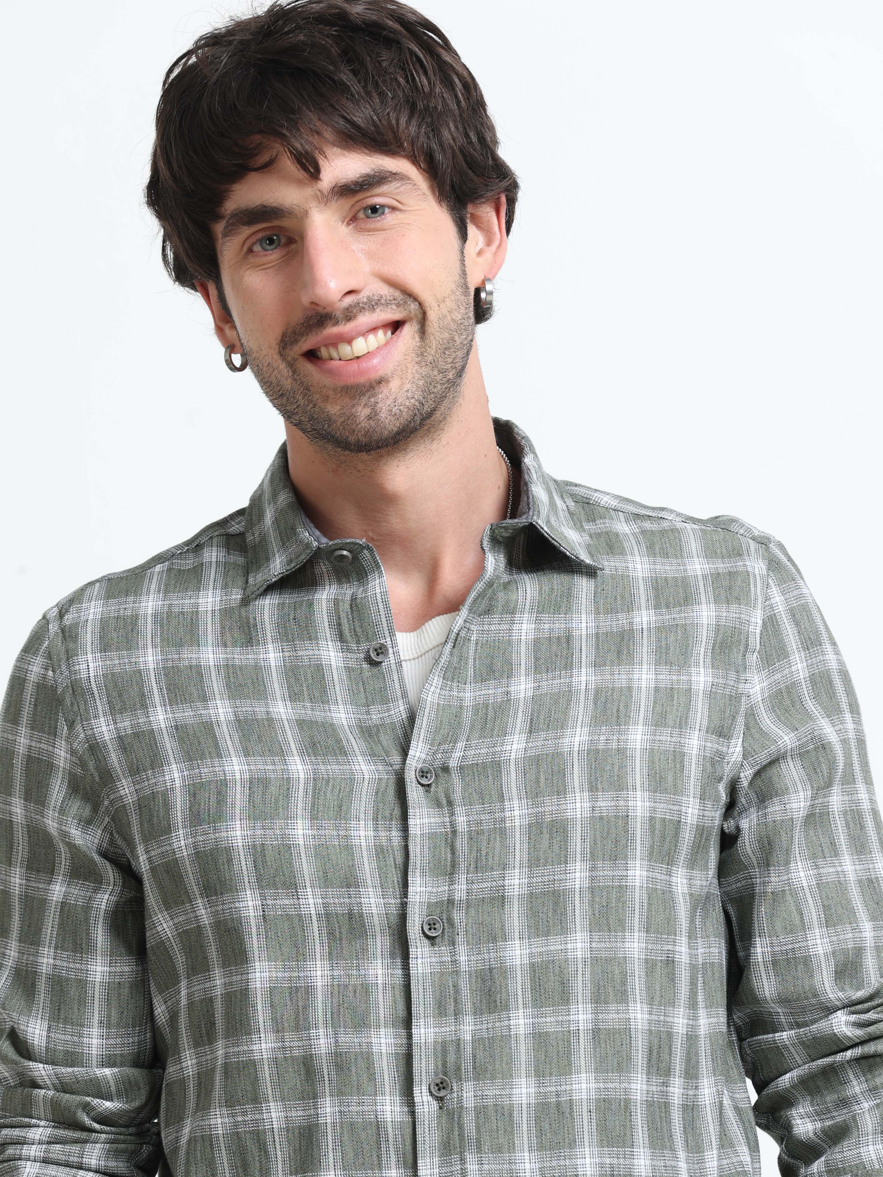 Men Syria Cotton Linen Check Shirt - Image 6