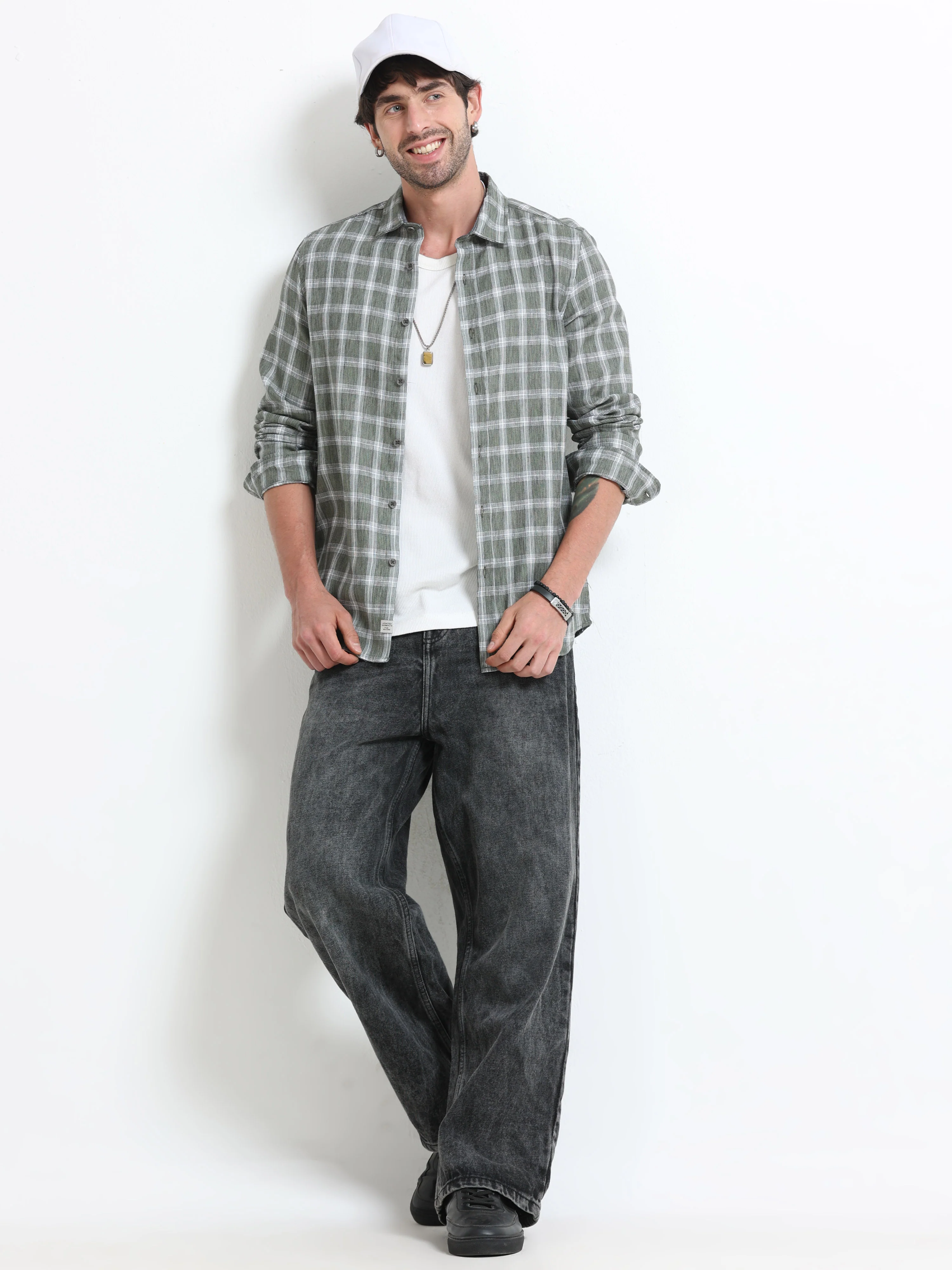 Men Syria Cotton Linen Check Shirt - Image 7