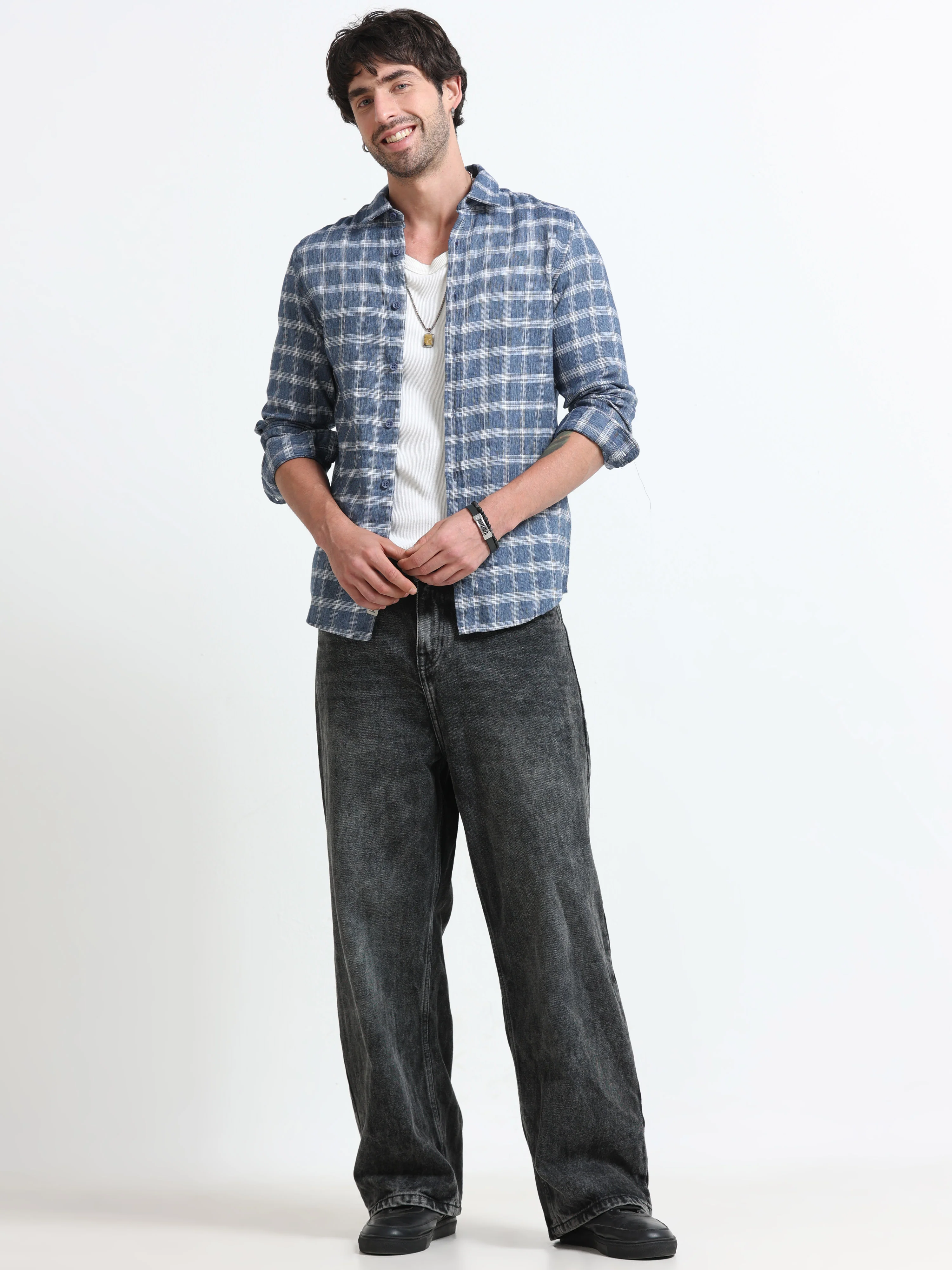 Men Syria Cotton Linen Check Shirt - Image 4
