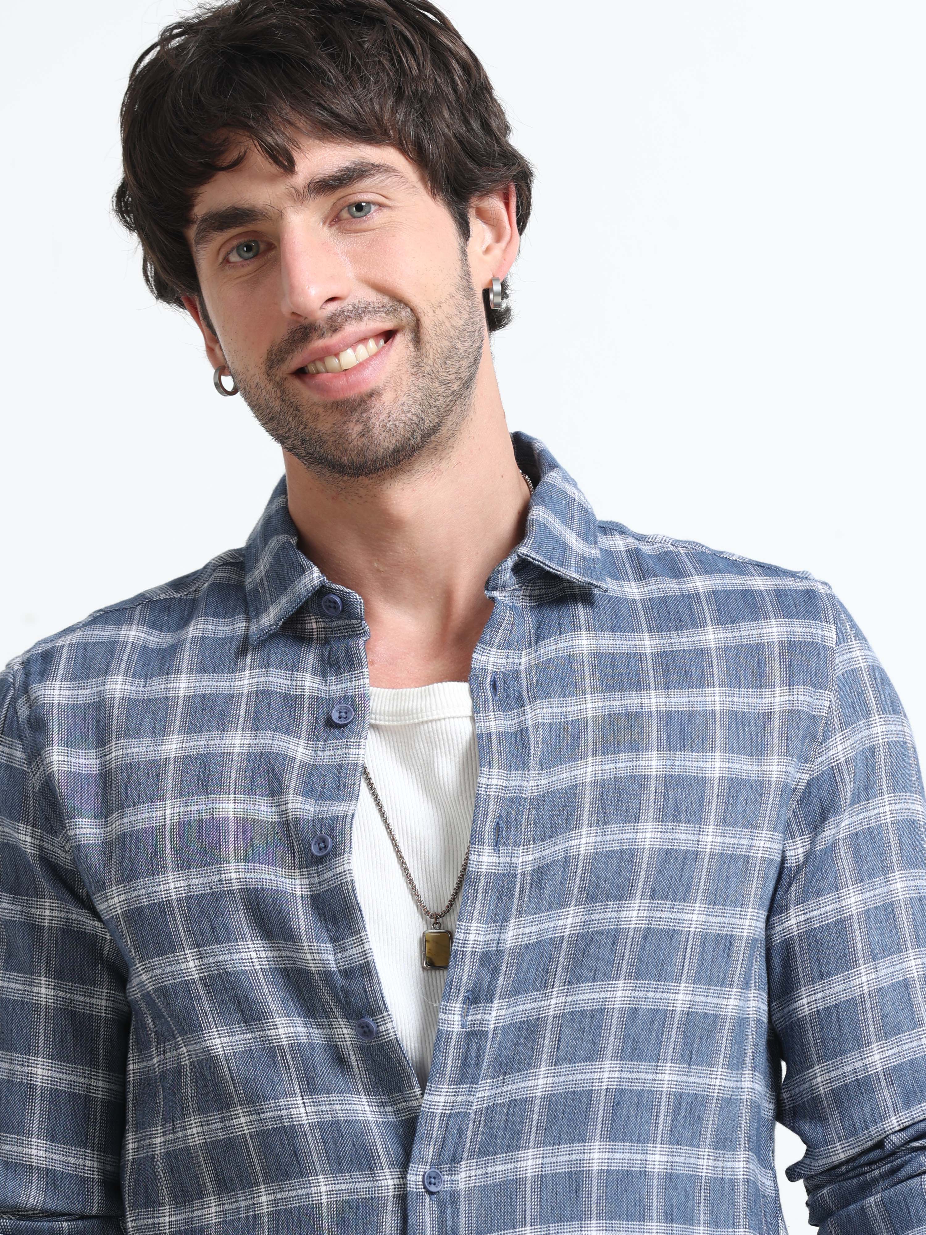 Men Syria Cotton Linen Check Shirt - Image 7