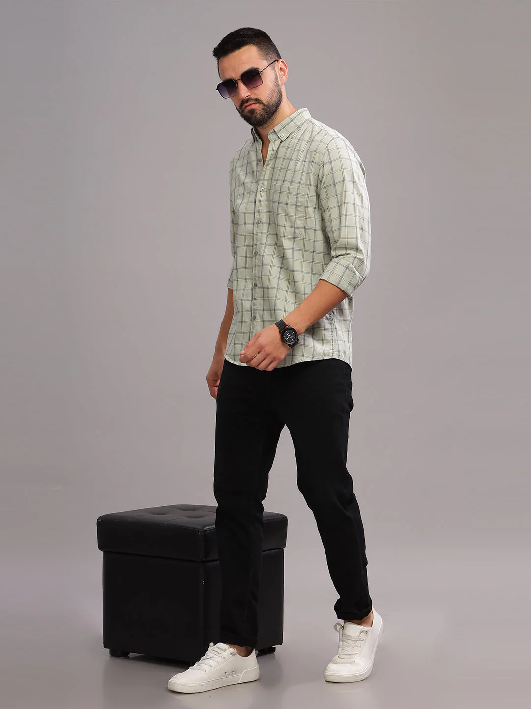 Men Tabor Grey Checks Shirt - Image 2