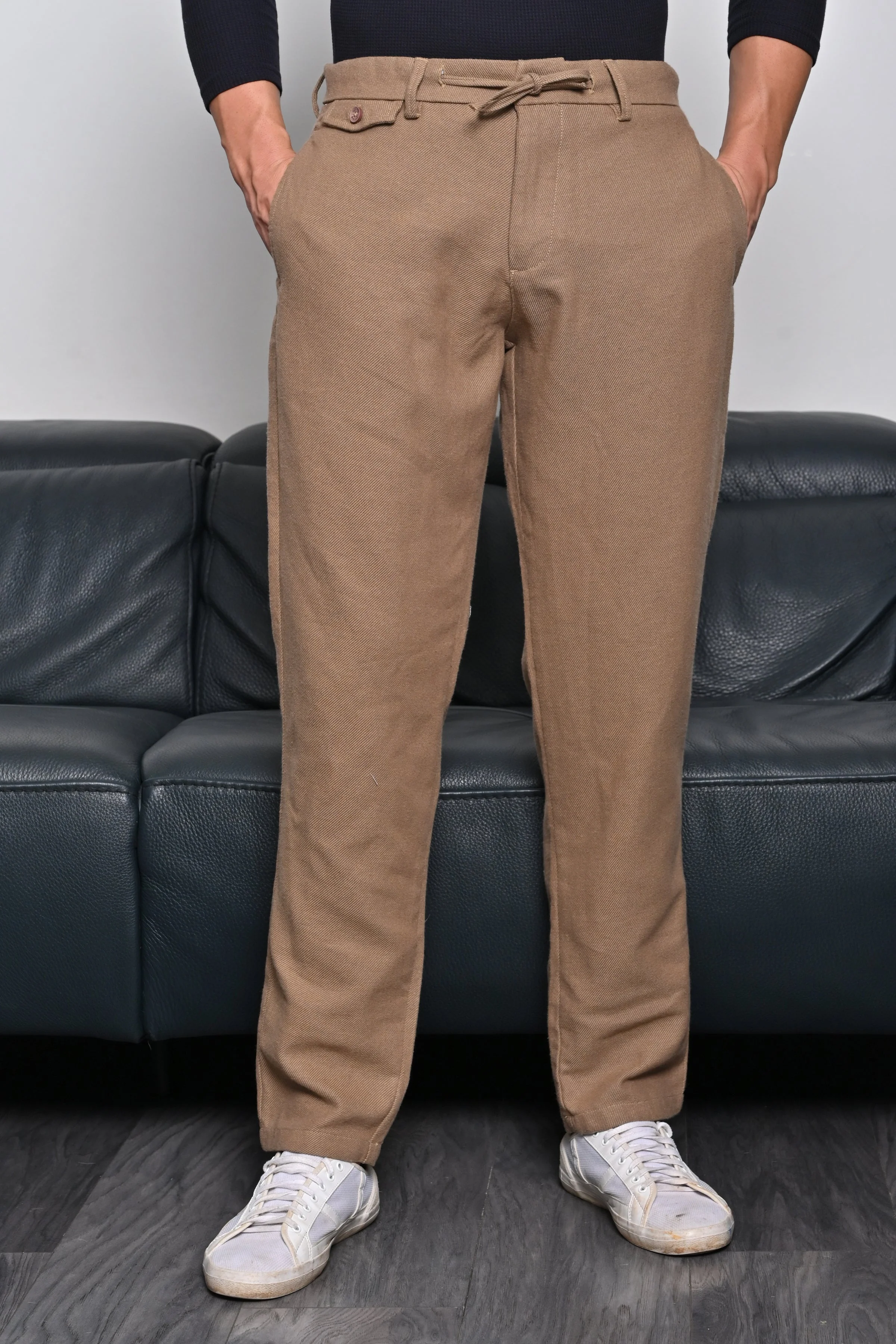 Men Tart Cotton Blend Drawstring Trouser Khaki - Image 3