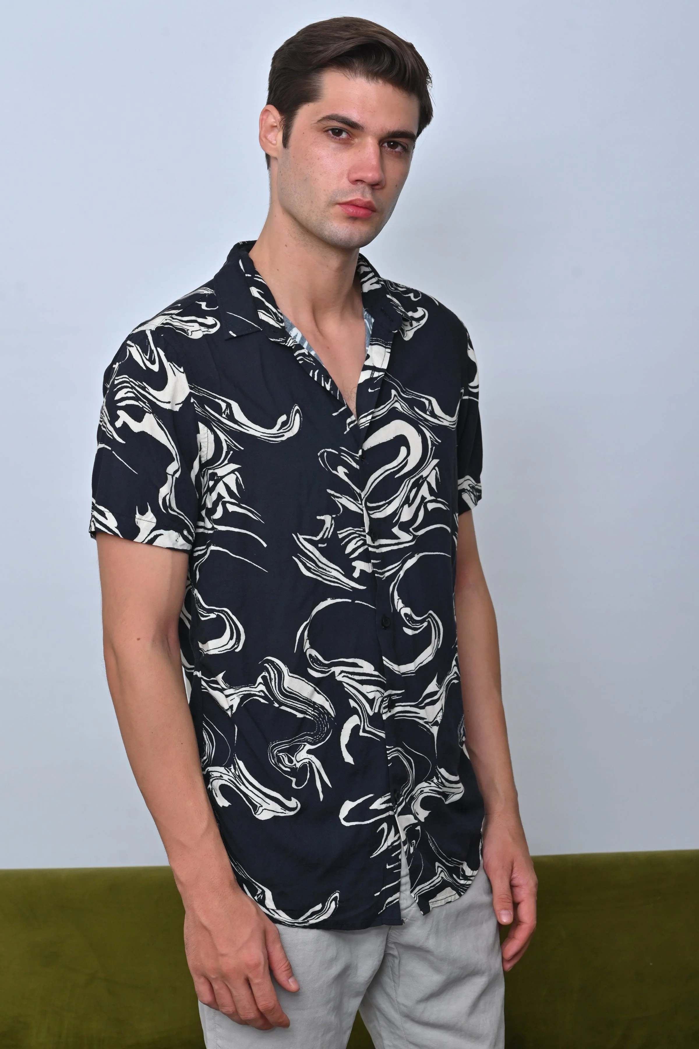 Men Tasgall Printed Shirt Black Fun - Image 3