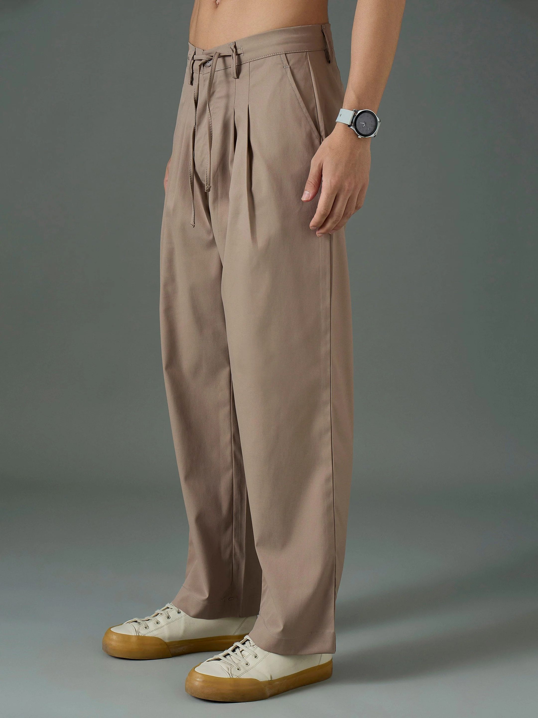 Men Taupe Front Dori Relax Fit Korean Trouser - Image 3