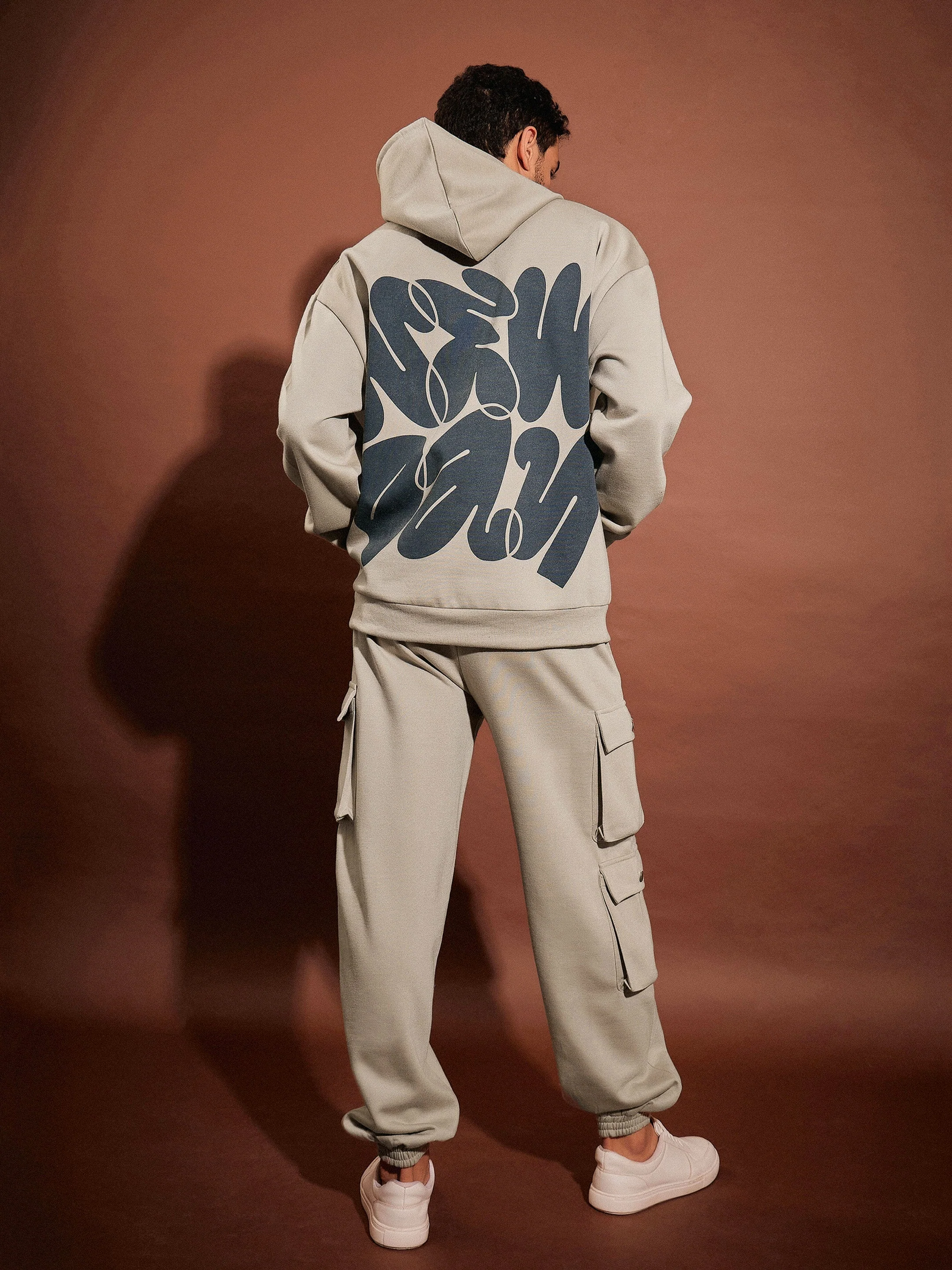 Men Taupe Oversized Hoodie Sweatshirt With Joggers - Image 2