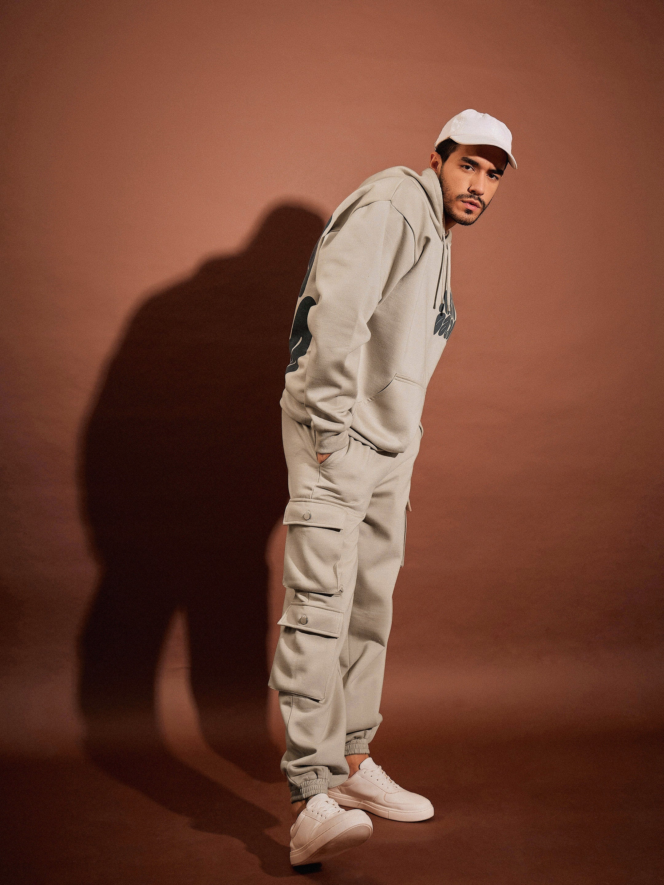 Men Taupe Oversized Hoodie Sweatshirt With Joggers - Image 3