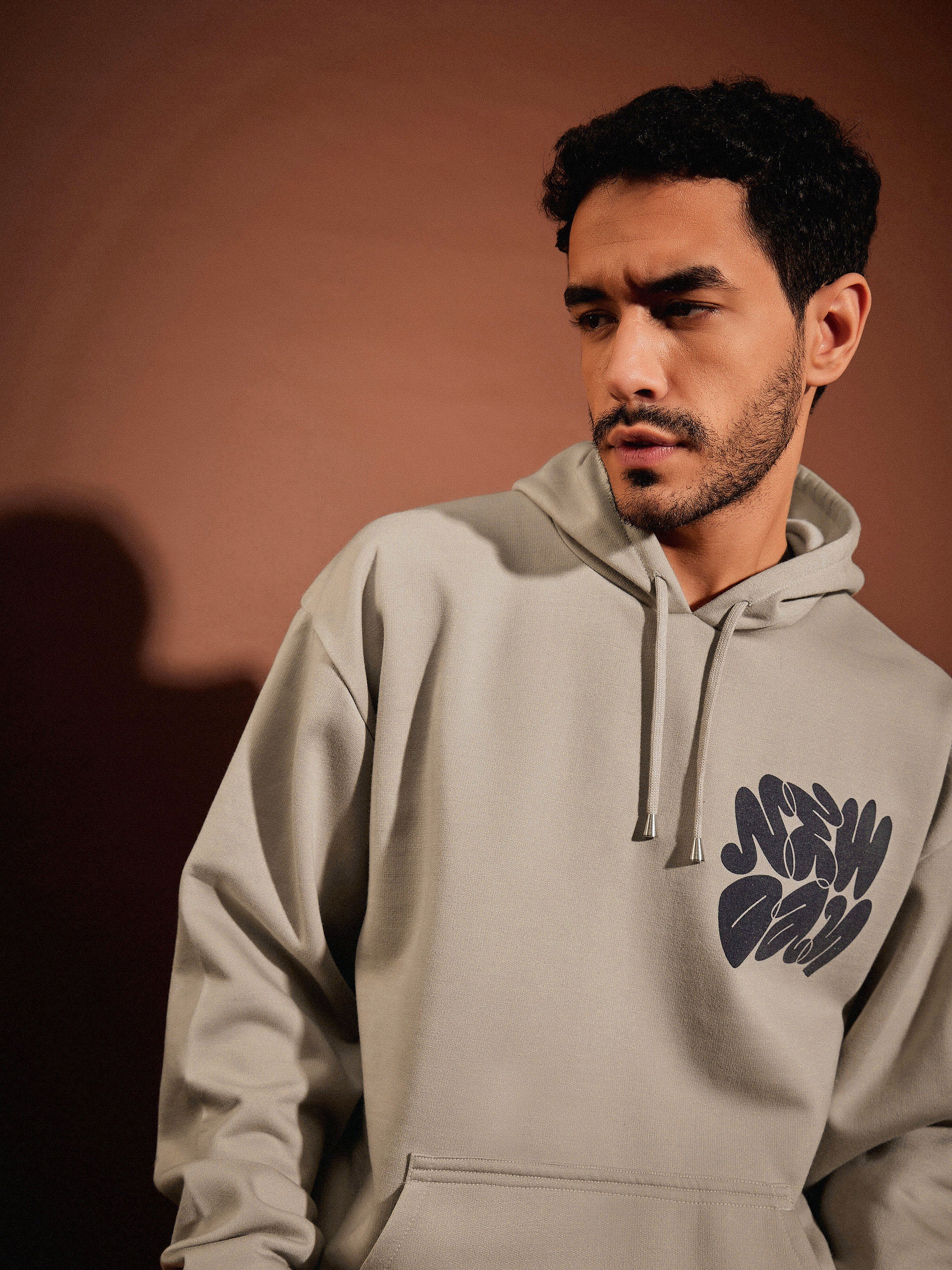 Men Taupe Oversized Hoodie Sweatshirt With Joggers - Image 4