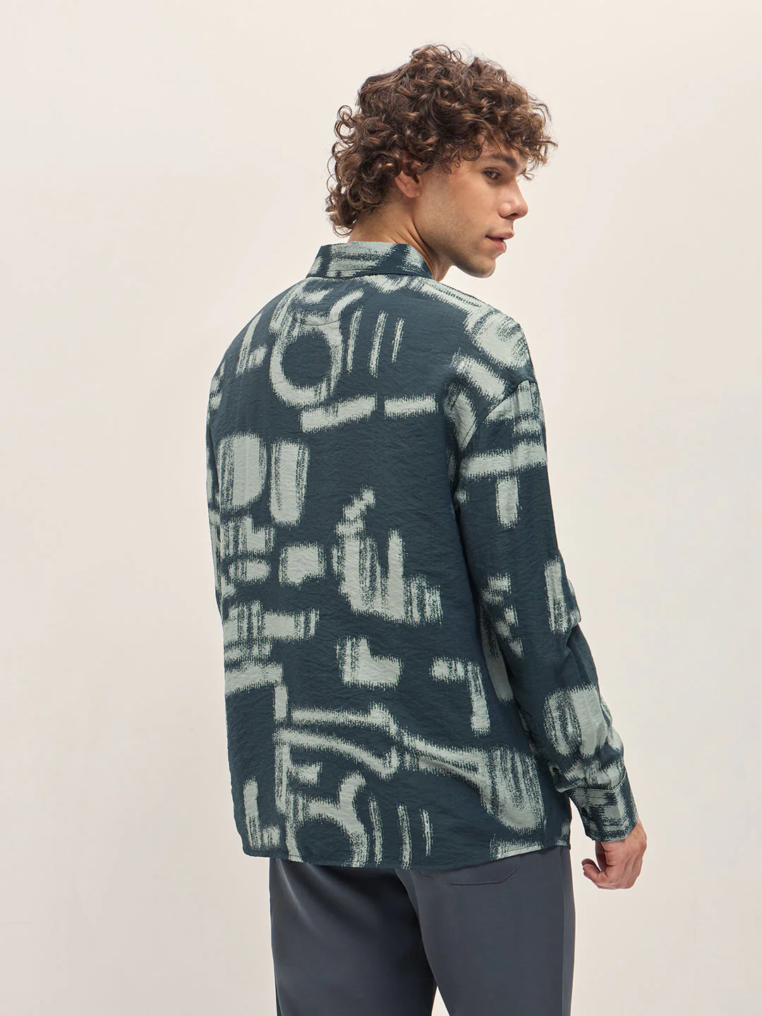 Men Teal Blue Abstract hand-brushed effects Relax Fit Overshirt - Image 2