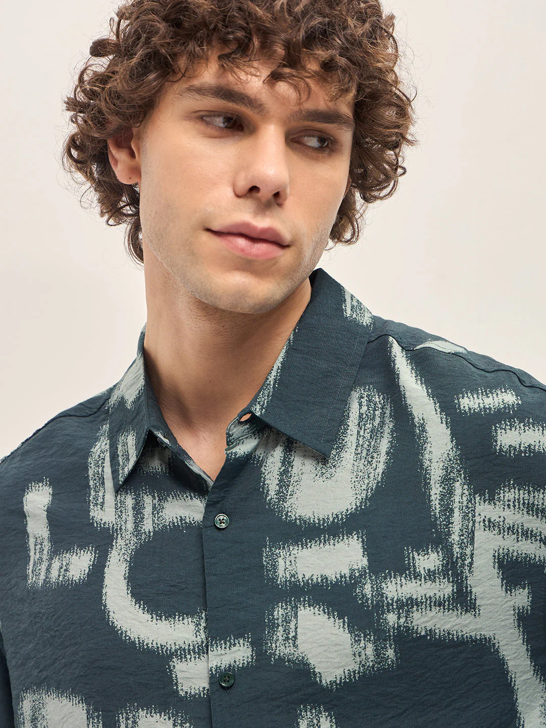 Men Teal Blue Abstract hand-brushed effects Relax Fit Overshirt - Image 5