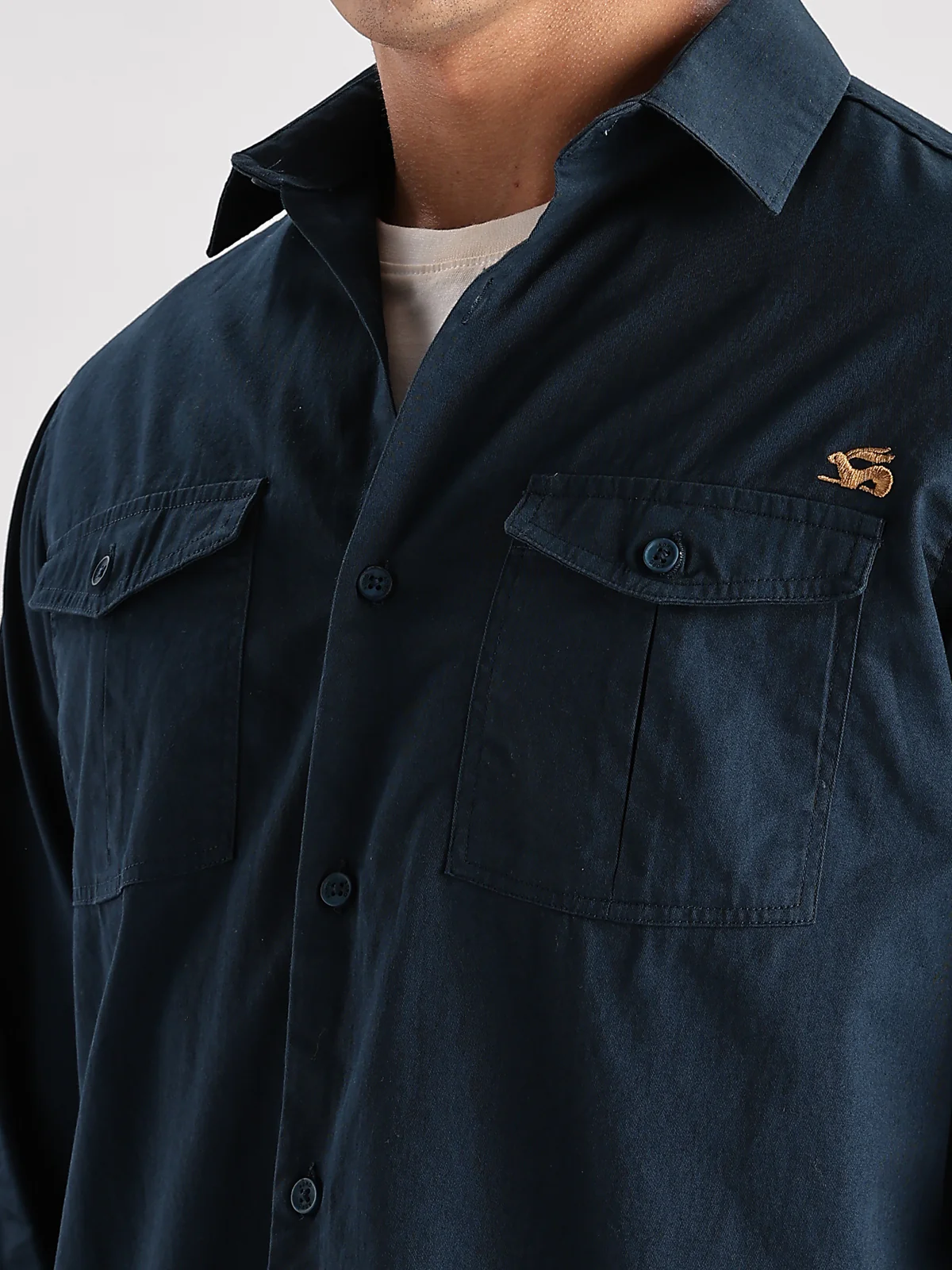 Men Teal Blue Cargo Shirt - Image 2