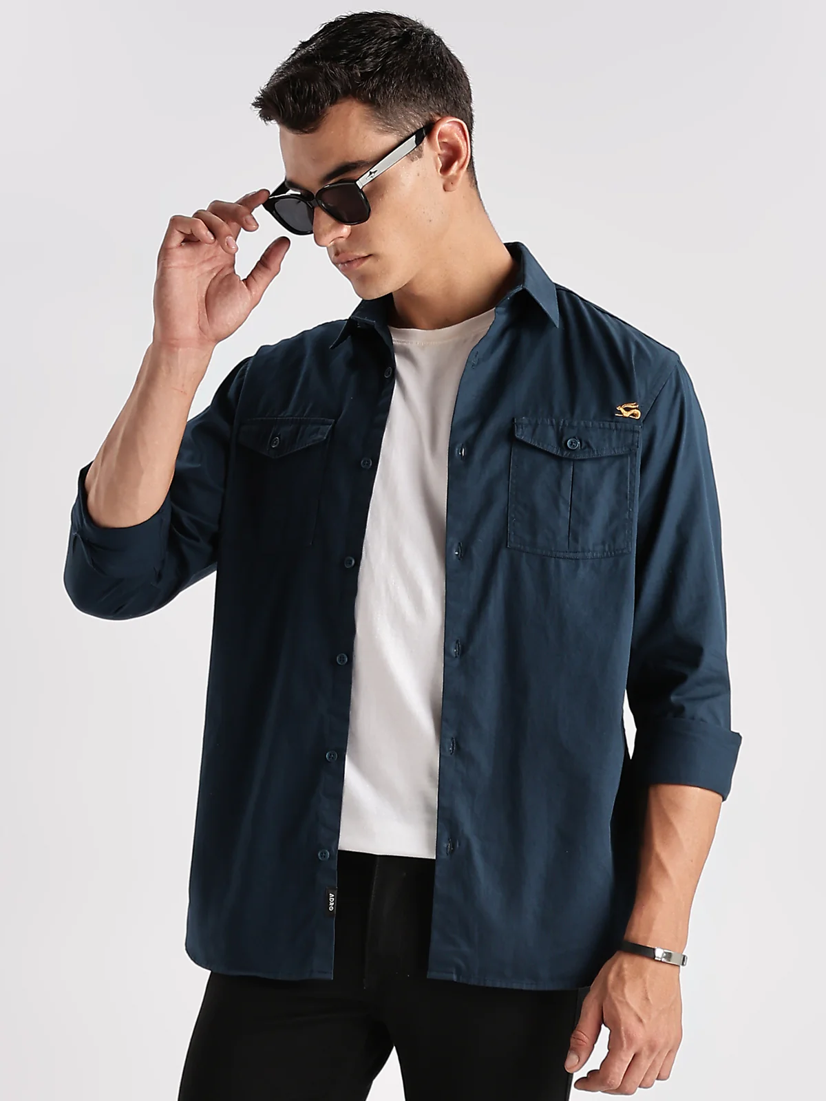 Men Teal Blue Cargo Shirt - Image 4